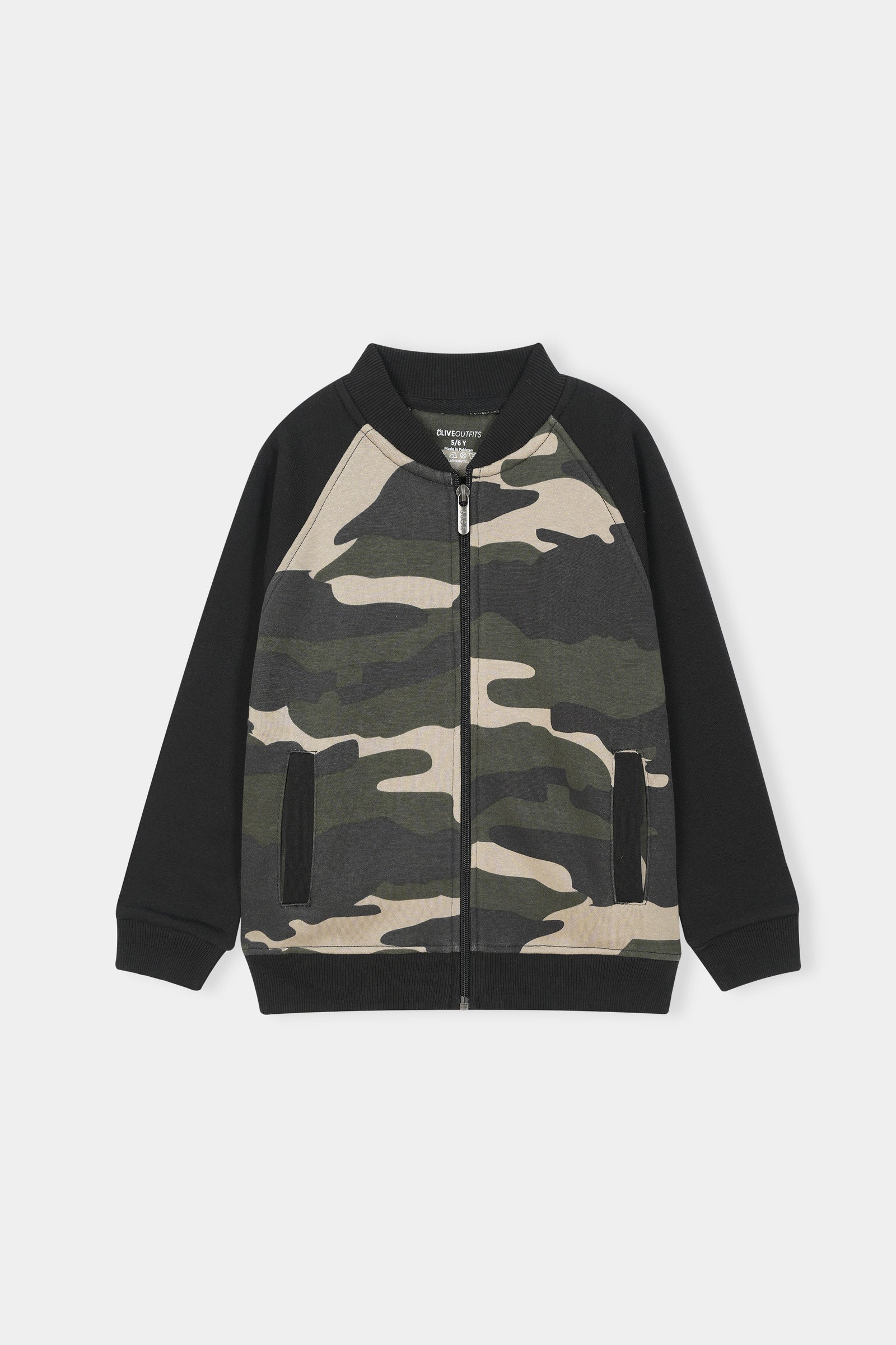 Boys Camo Zip-Up Tracksuit – Army Green & Black