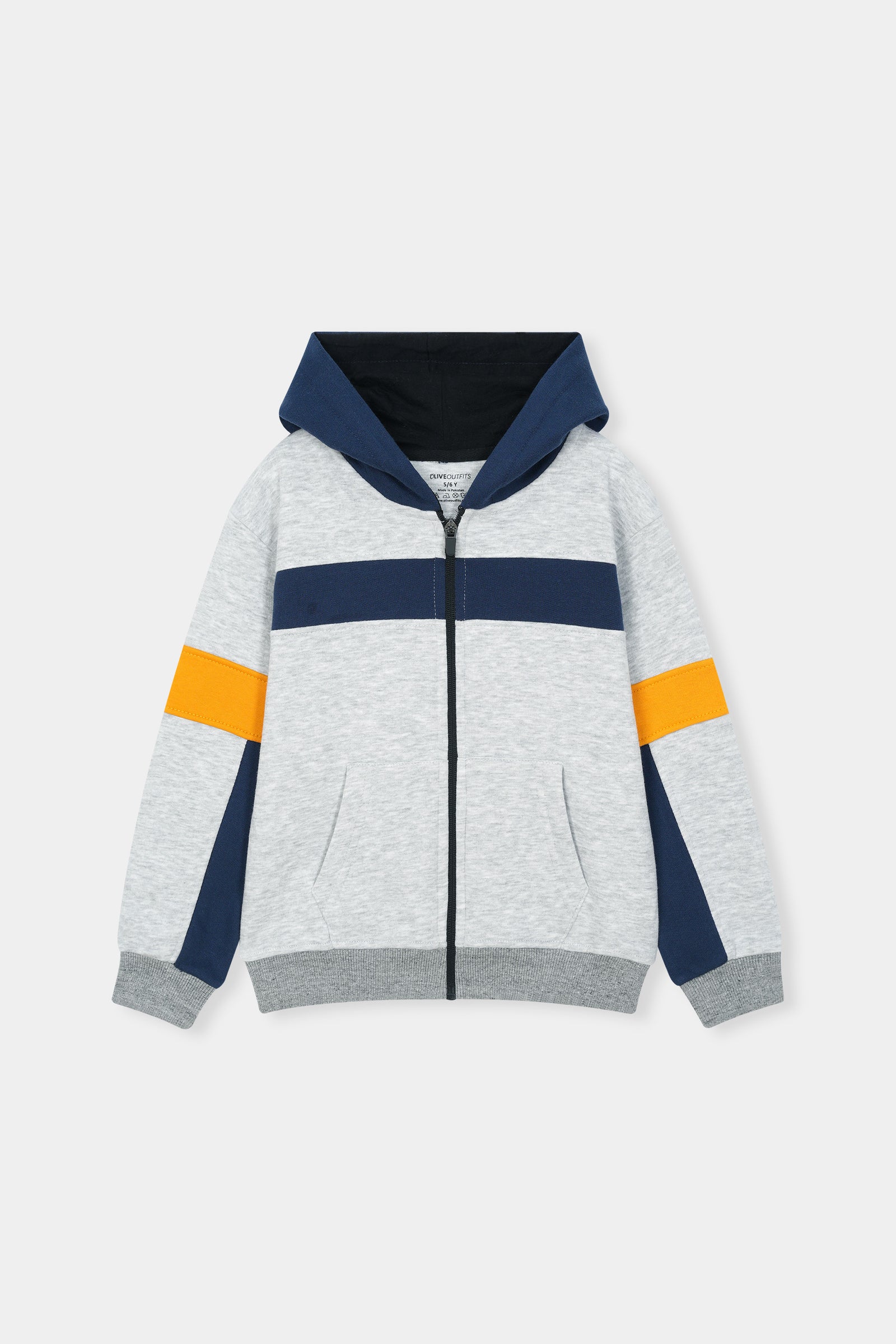 Sporty Stripes Boys' Zip-Up Tracksuit – Heather Grey with Navy & Orange Accents