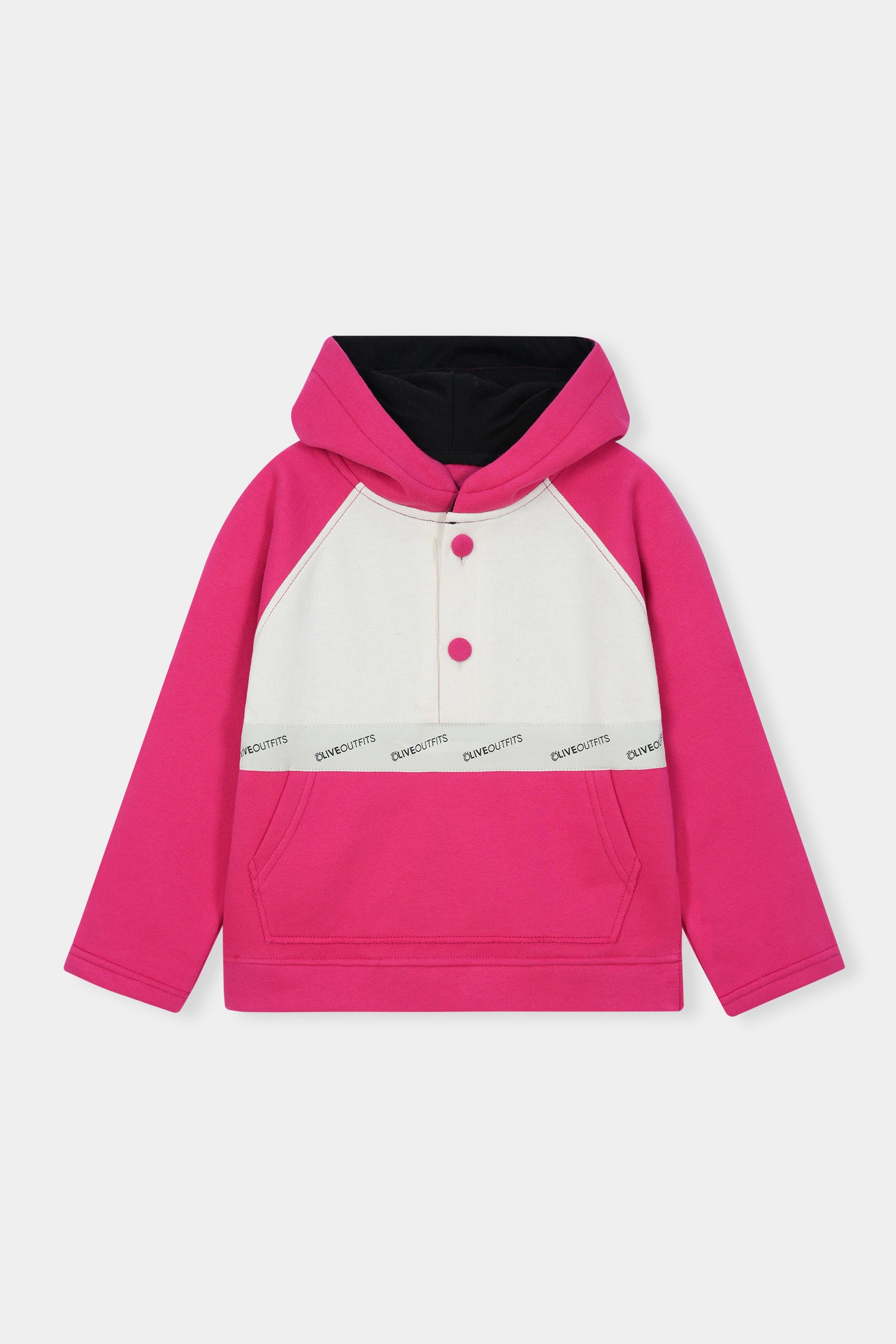 Bold Pink & White Colorblock Hoodie Set – Playful Street Style