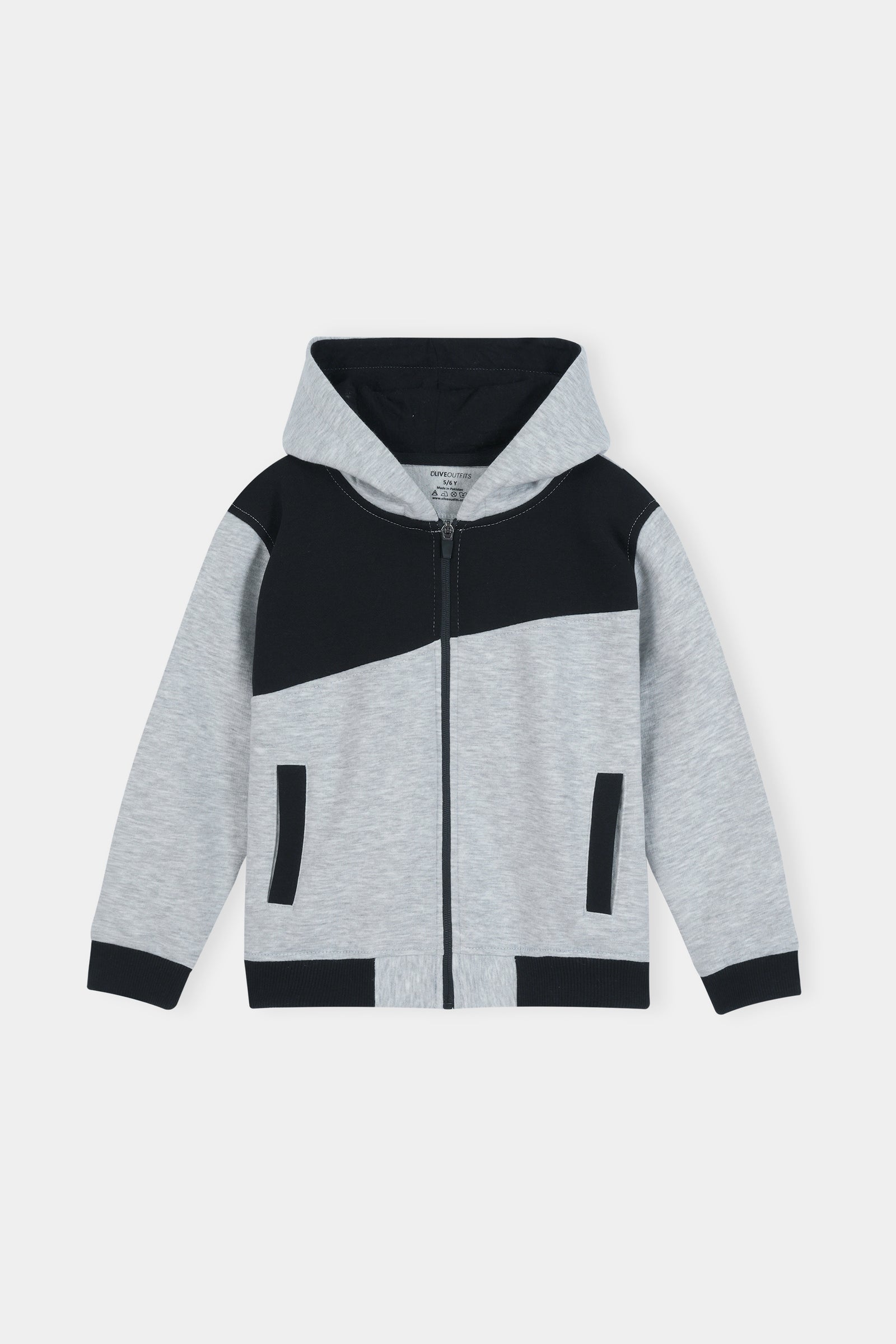 Stylish Two-Tone' Tracksuit Set: Grey and Black Hoodie with Matching Joggers