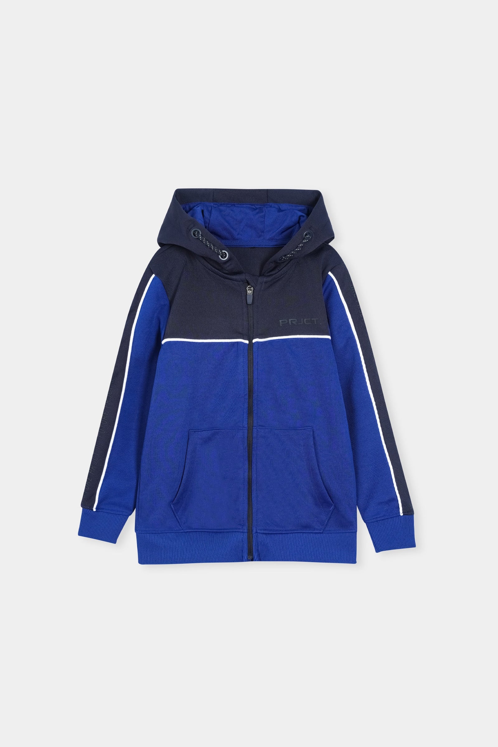 Blue and Navy Hooded Tracksuit Set with Zip-Up Jacket and Joggers