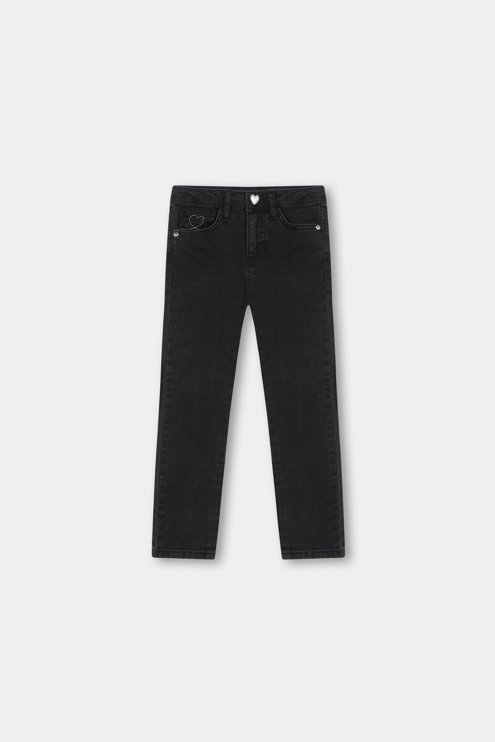Heart Detail Black Skinny Jeans For Girls