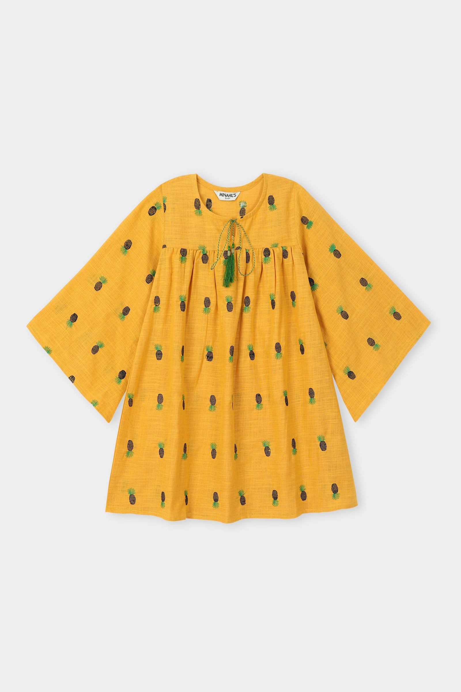 Sunny Pineapple Embroidered Yellow Tunic for Girls ( TOP only)