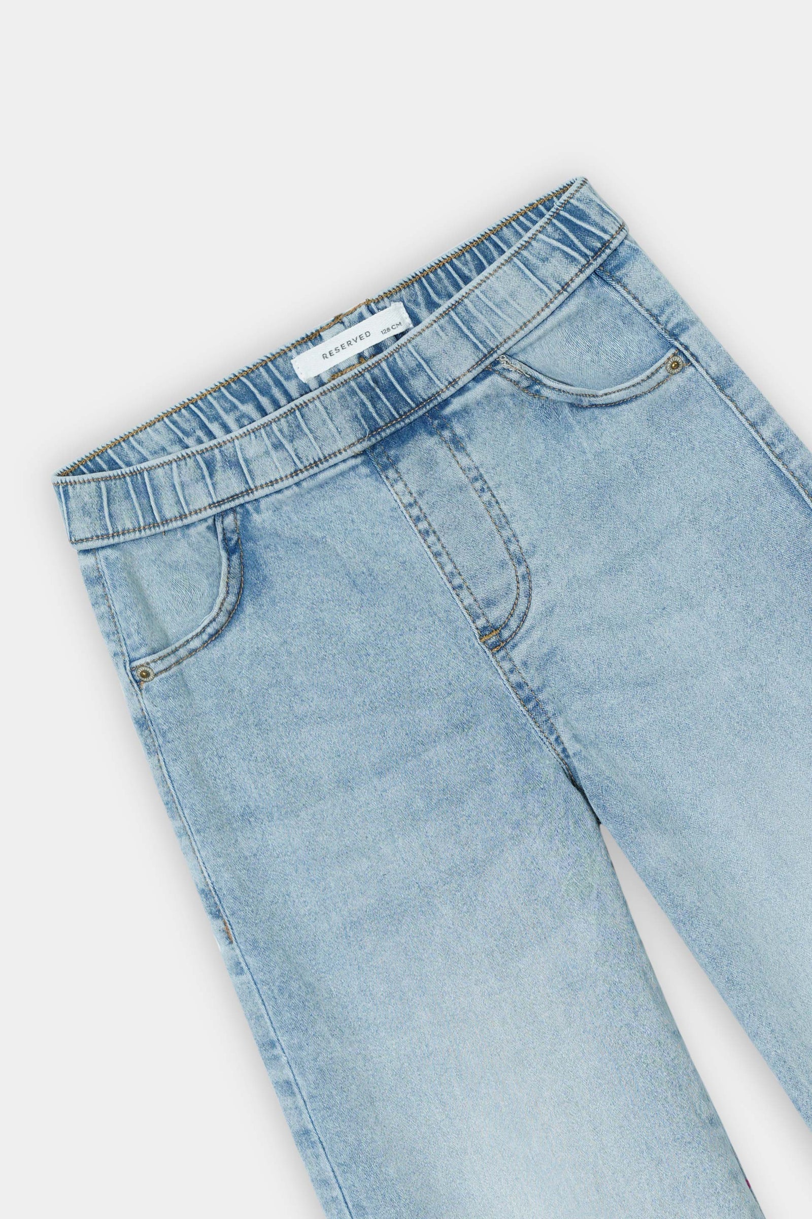Soft Blue Wide-Leg Stretch Denim Jeans for Girls