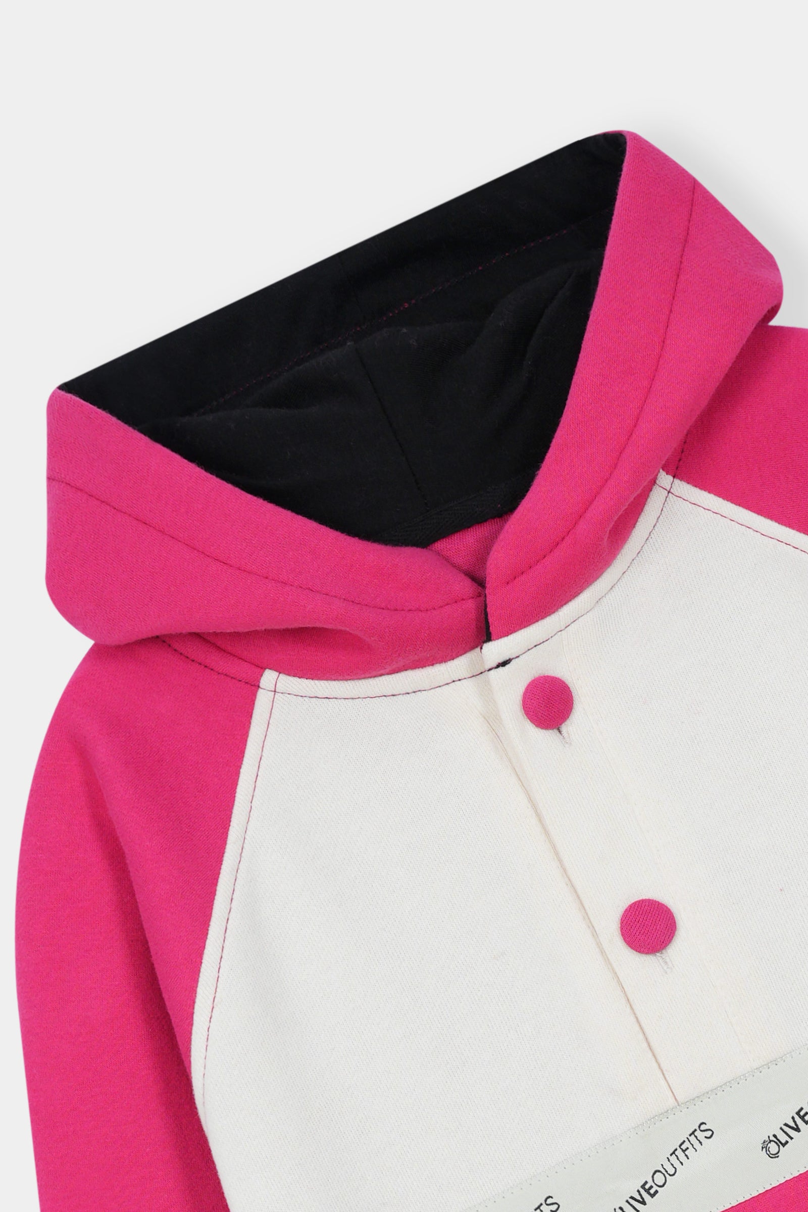 Bold Pink & White Colorblock Hoodie Set – Playful Street Style