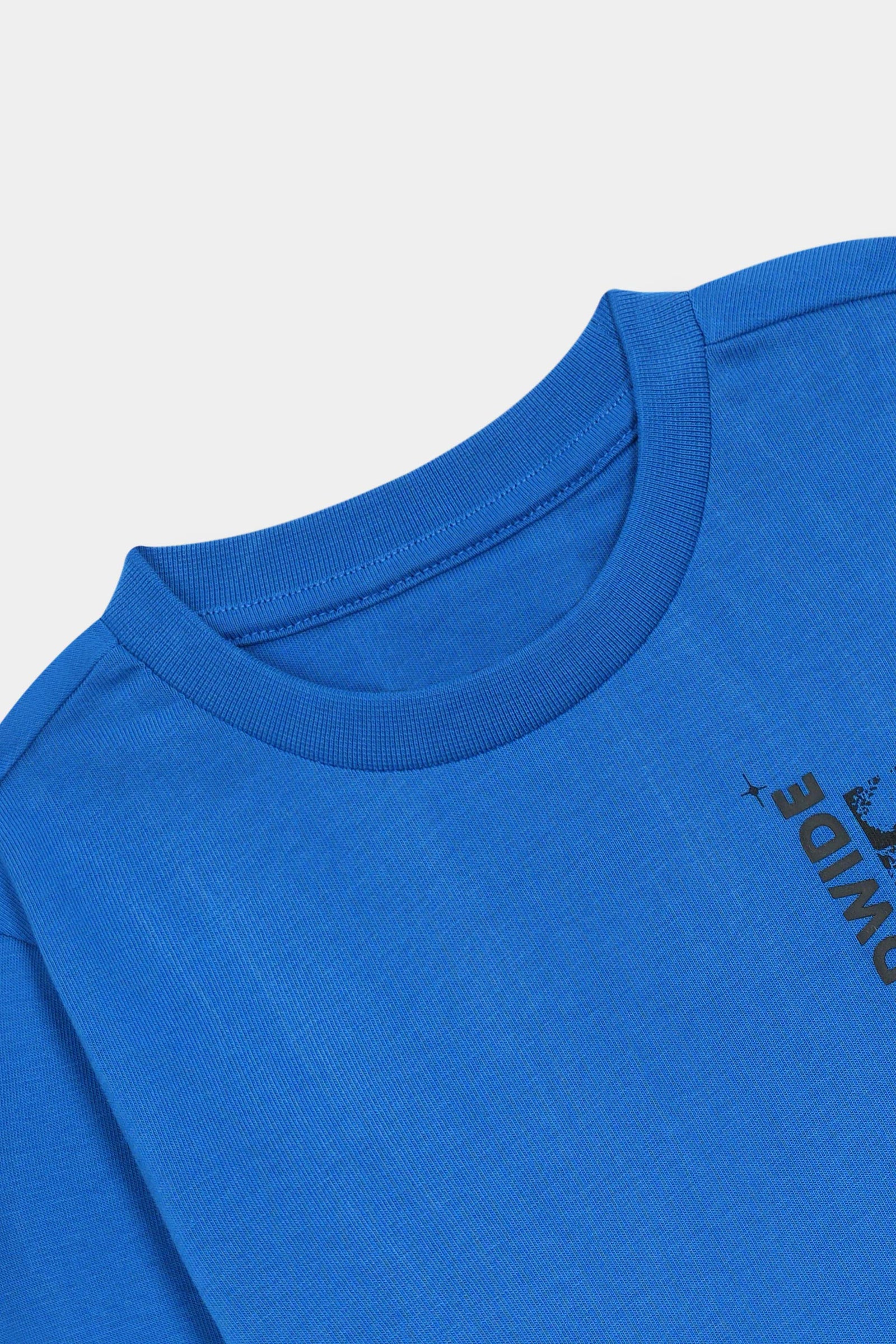 Electric Blue Long Sleeve Tee with “UNLMTD Worldwide” Graphic Print