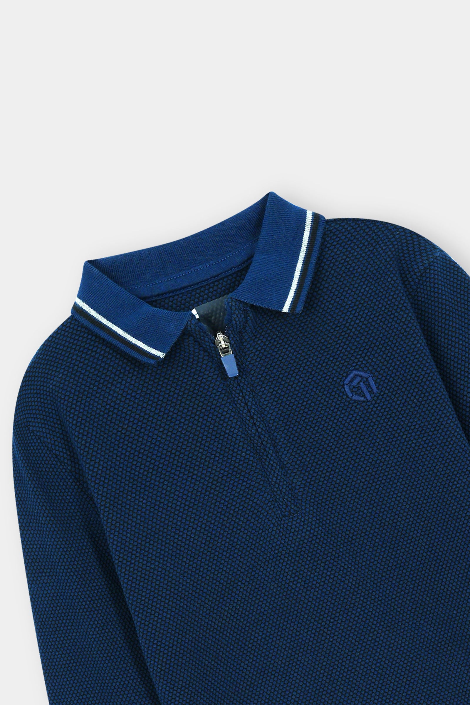 Classic Navy Blue Long-Sleeve Polo Shirt with Zip Neck