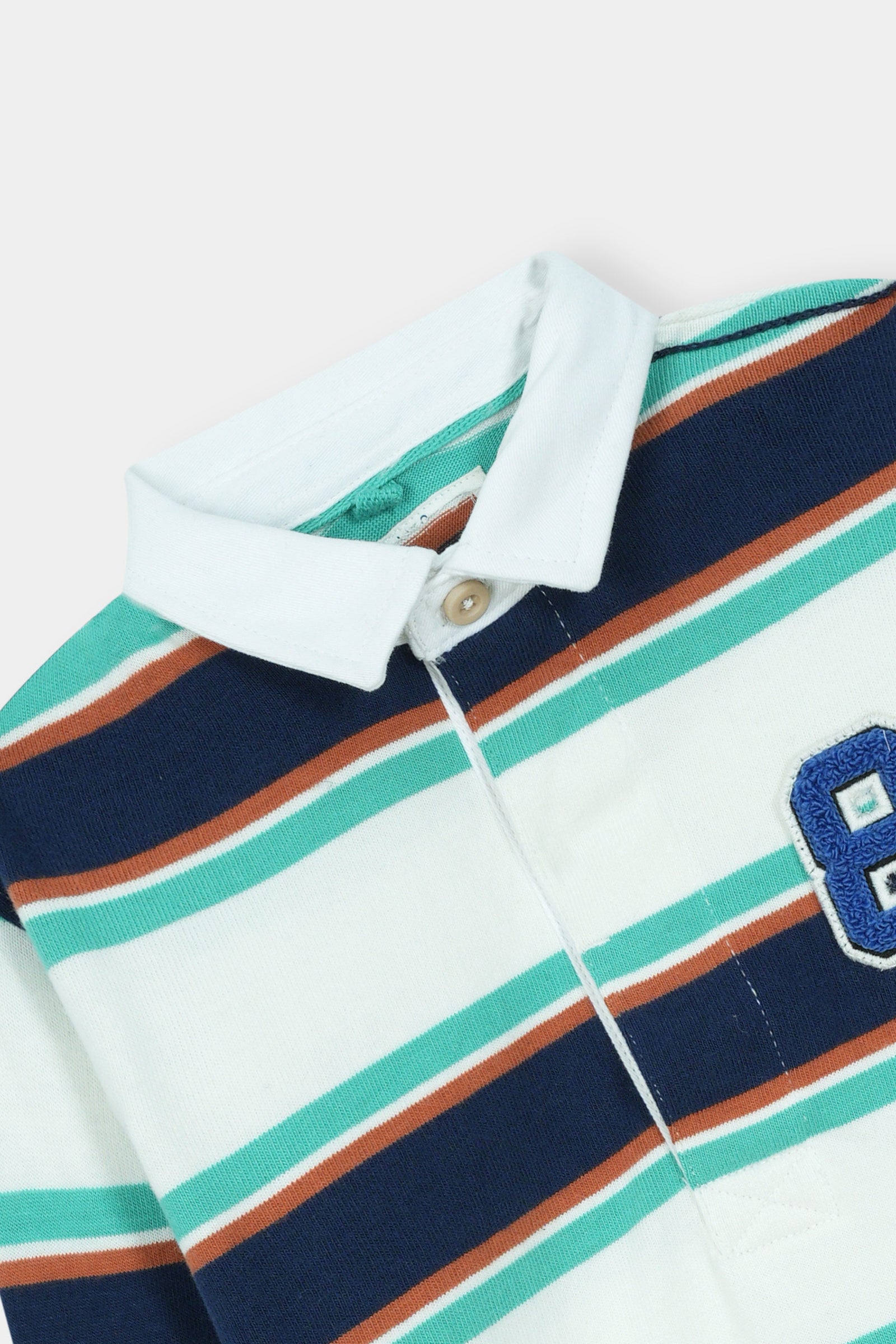 Striped Varsity Polo Tee with '84' Patch