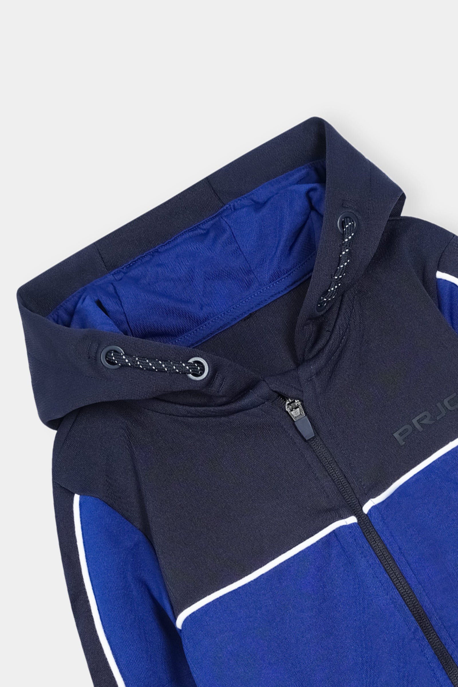 Blue and Navy Hooded Tracksuit Set with Zip-Up Jacket and Joggers