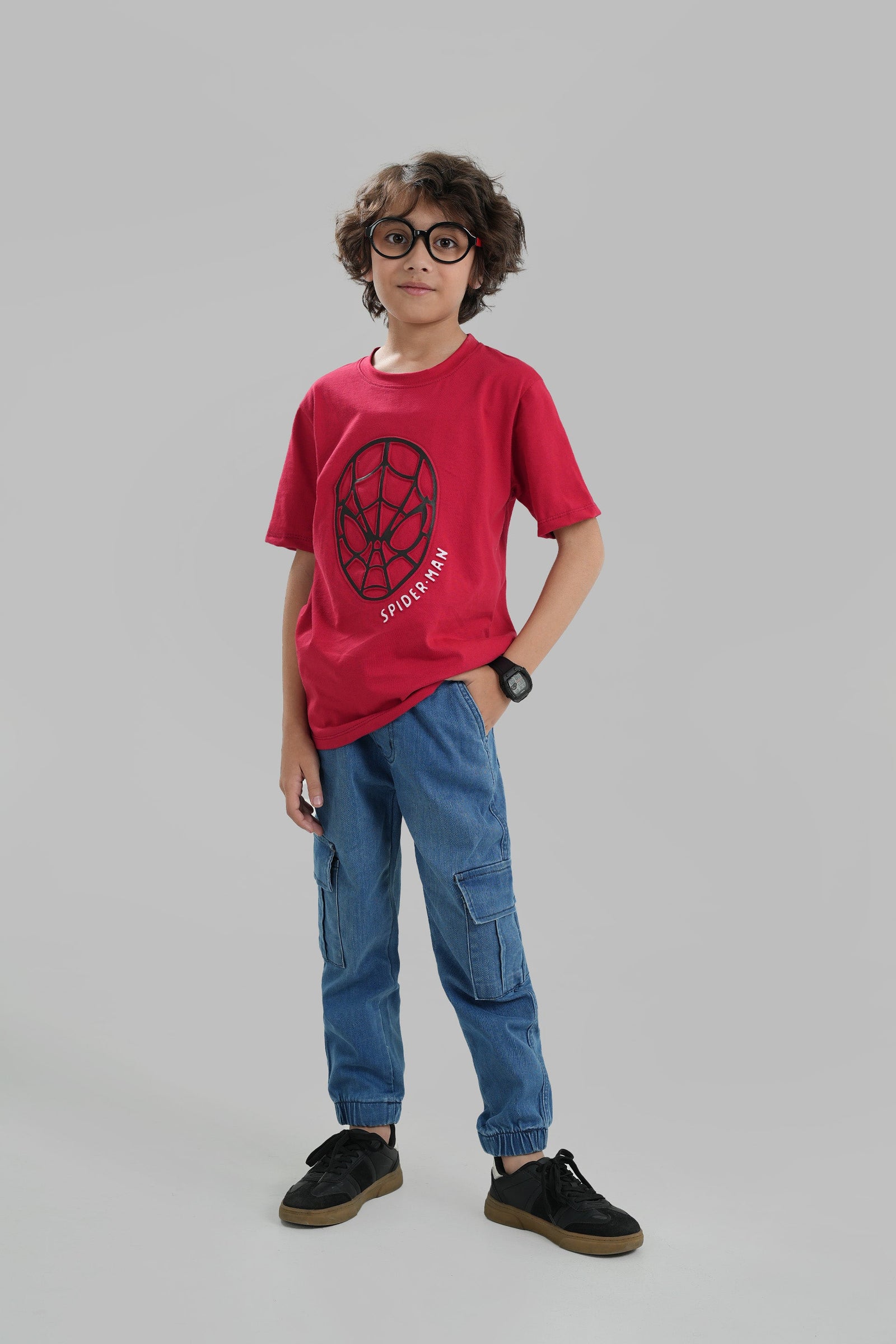 Boys Spiderman Embossed T Shirt