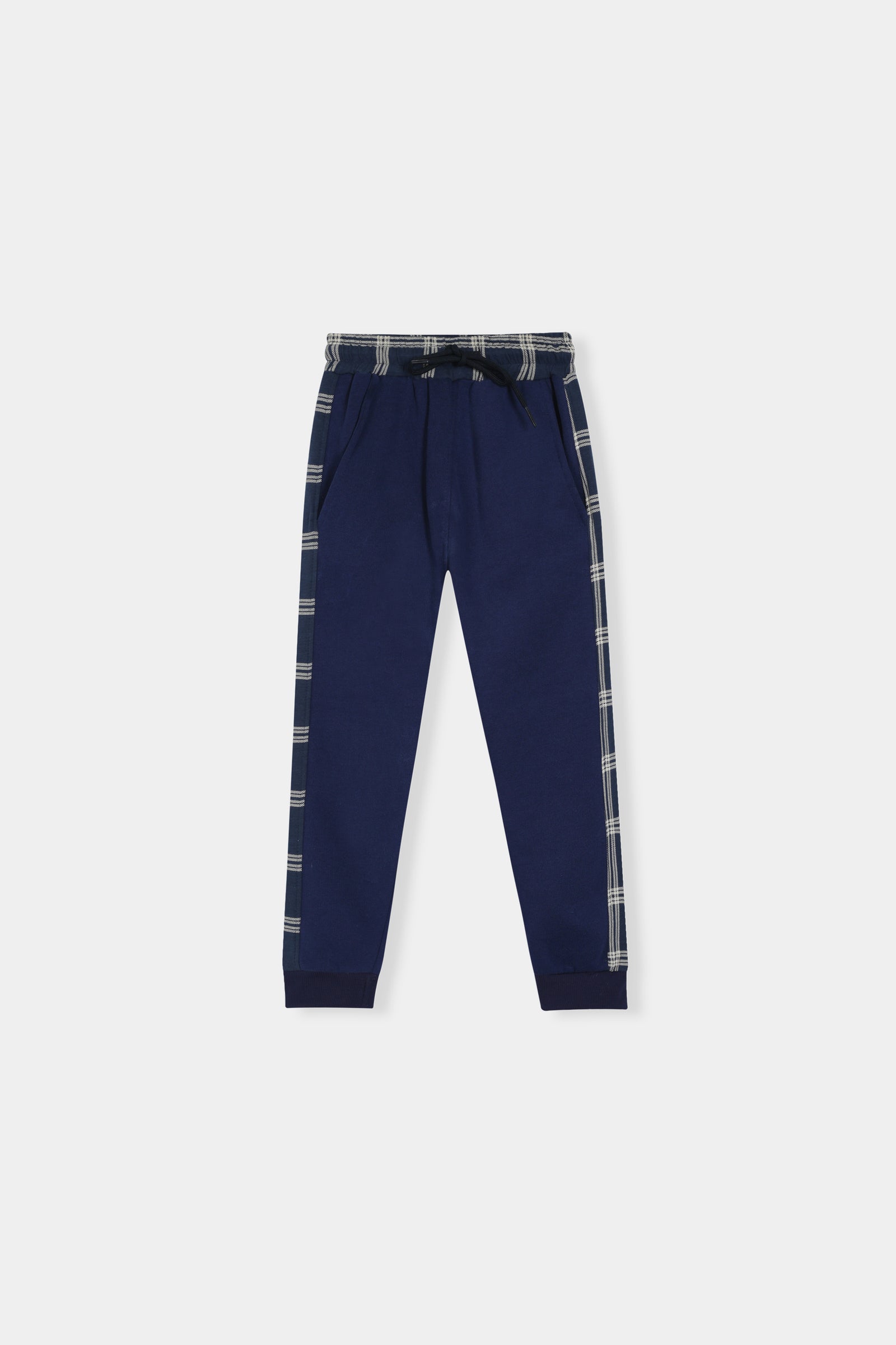 Boys Navy Grid Stripe Hoodie & Jogger Set
