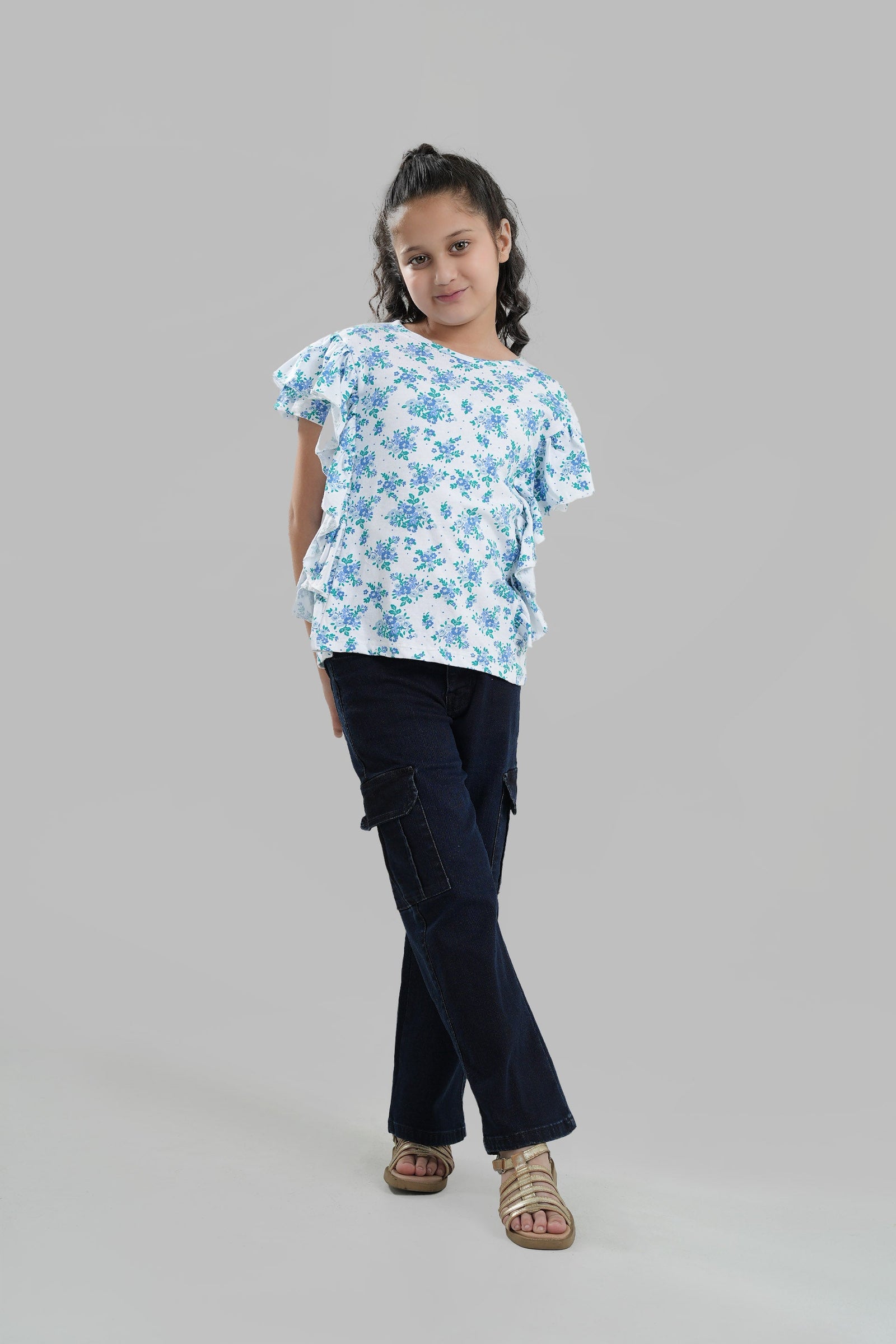 All Over Print Frilled Top