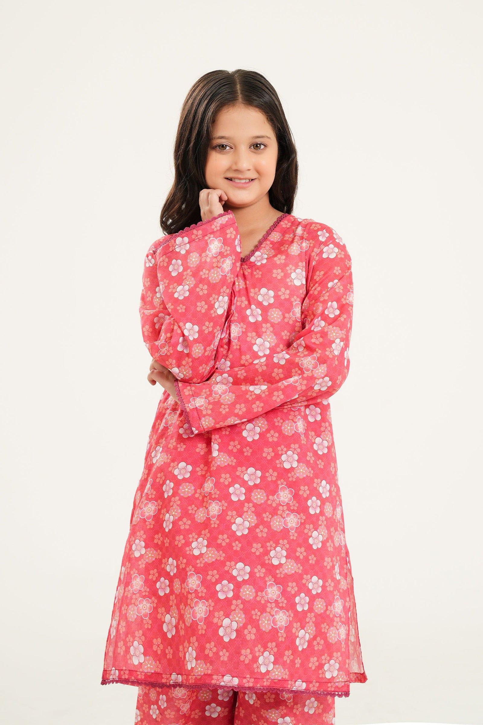 Floral Bliss Pink Printed Suit for Girls