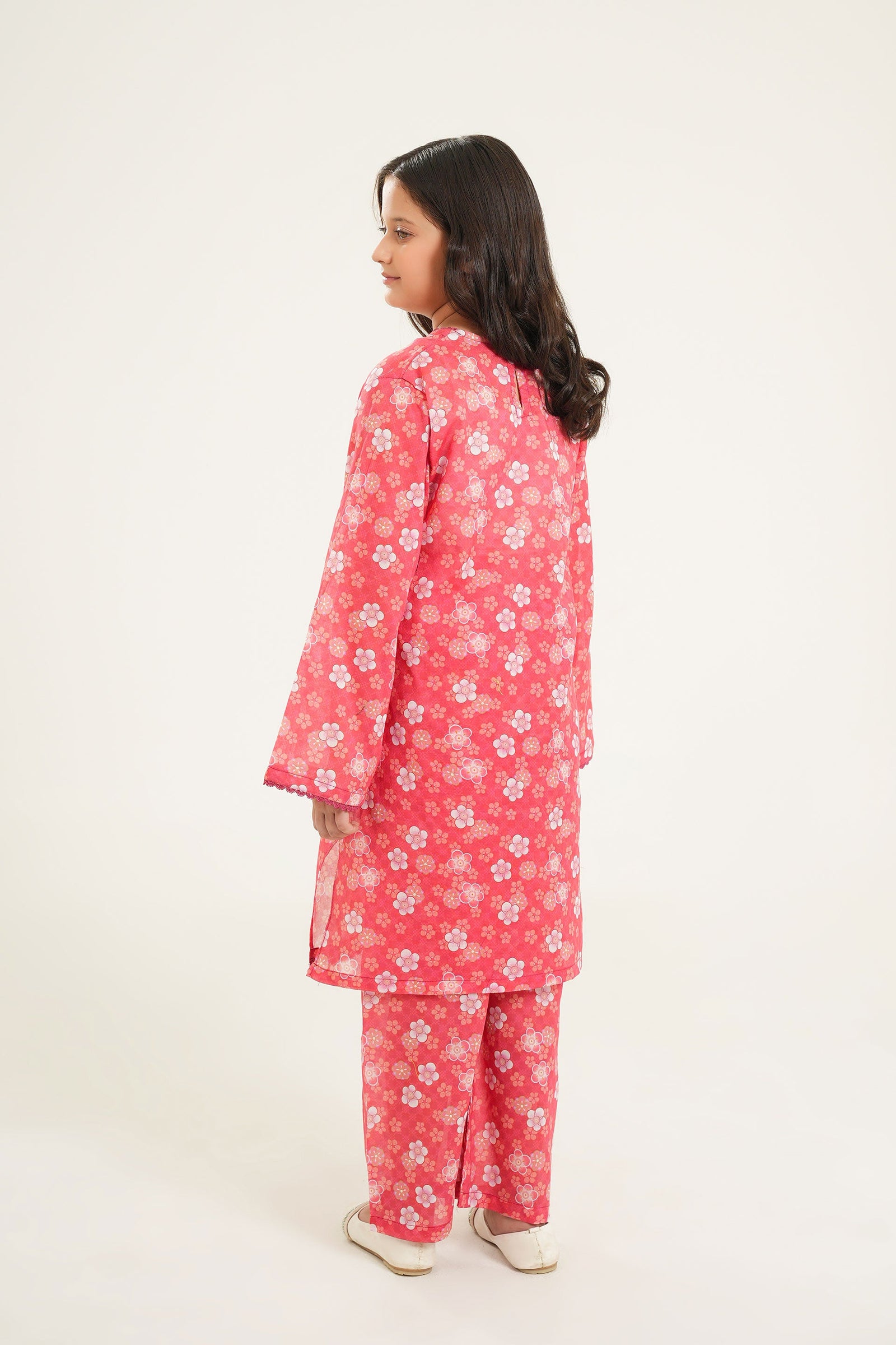 Floral Bliss Pink Printed Suit for Girls