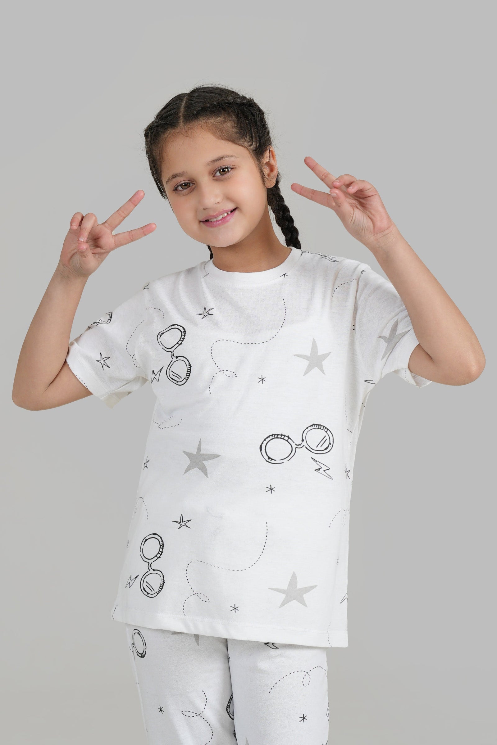 Girls All-Over Printed Soft Cotton Night Suit