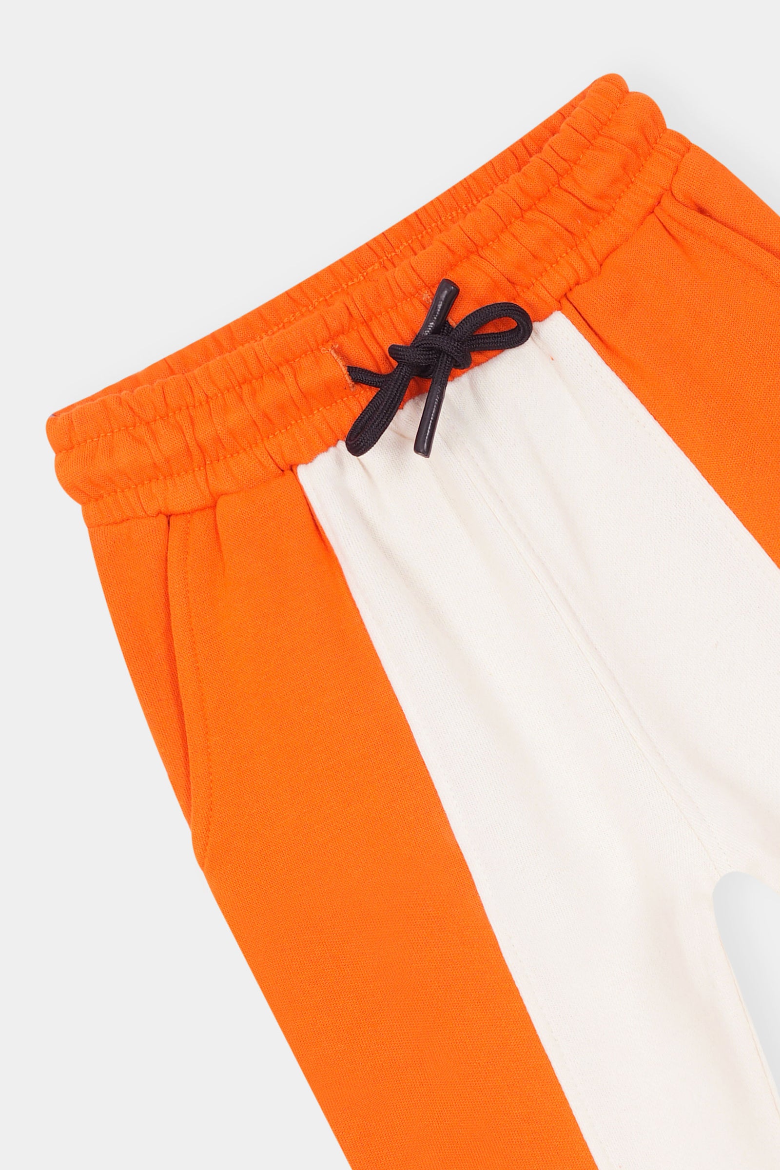 Bold & Bright Colorblock Hoodie Set – Orange & White Drop Shoulder