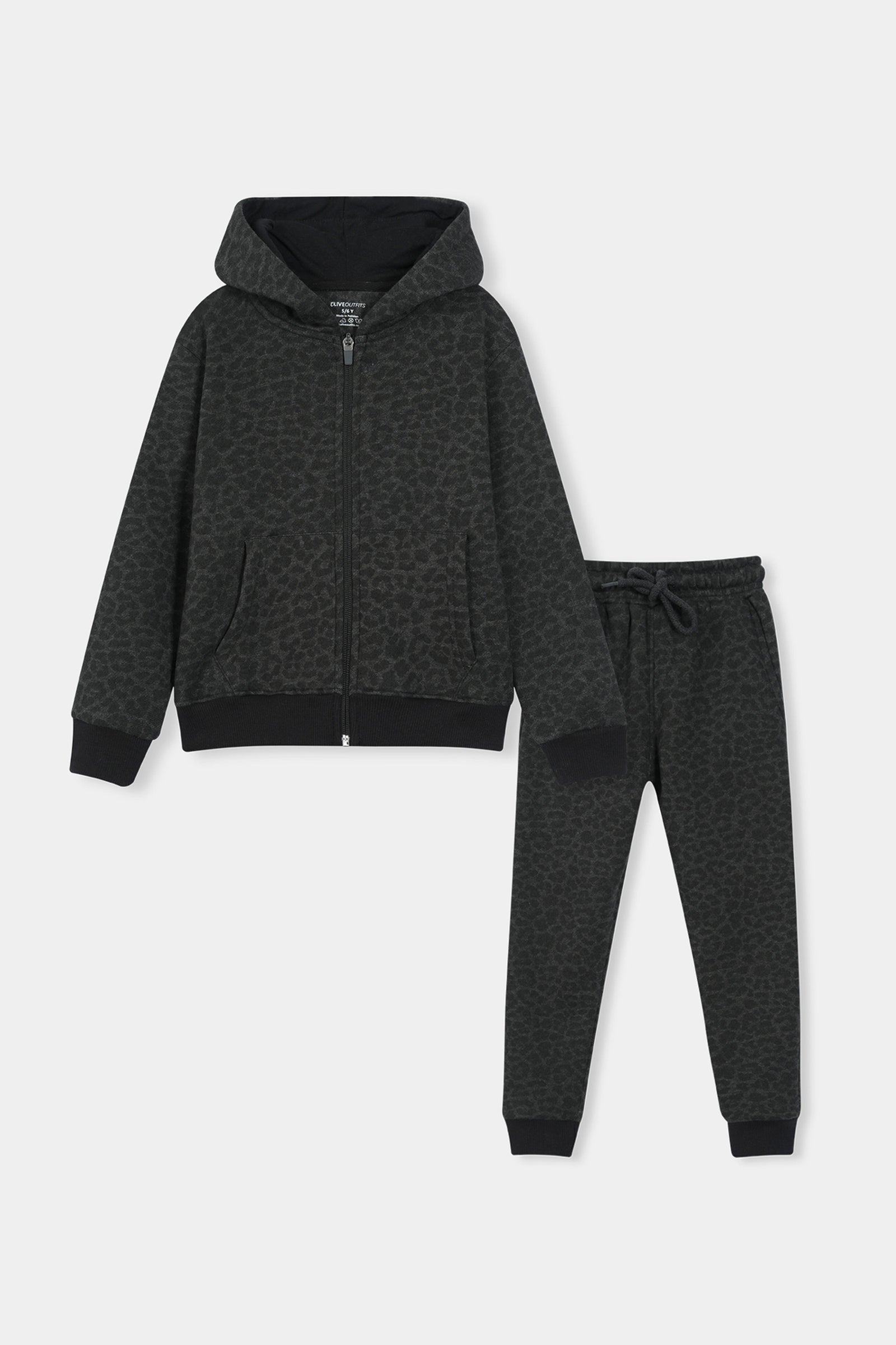Boys Black Leopard Print Hoodie & Jogger Set