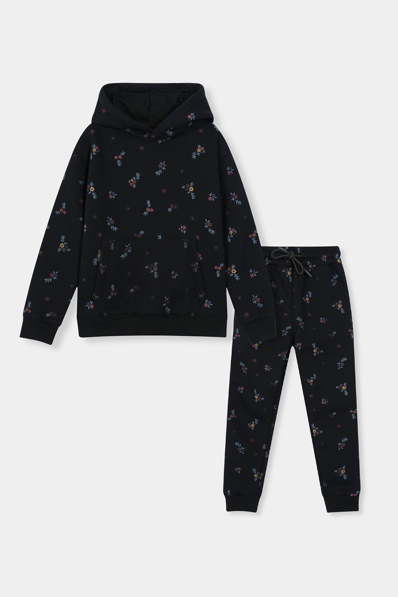 Cozy Floral Black Hoodie and Jogger Set