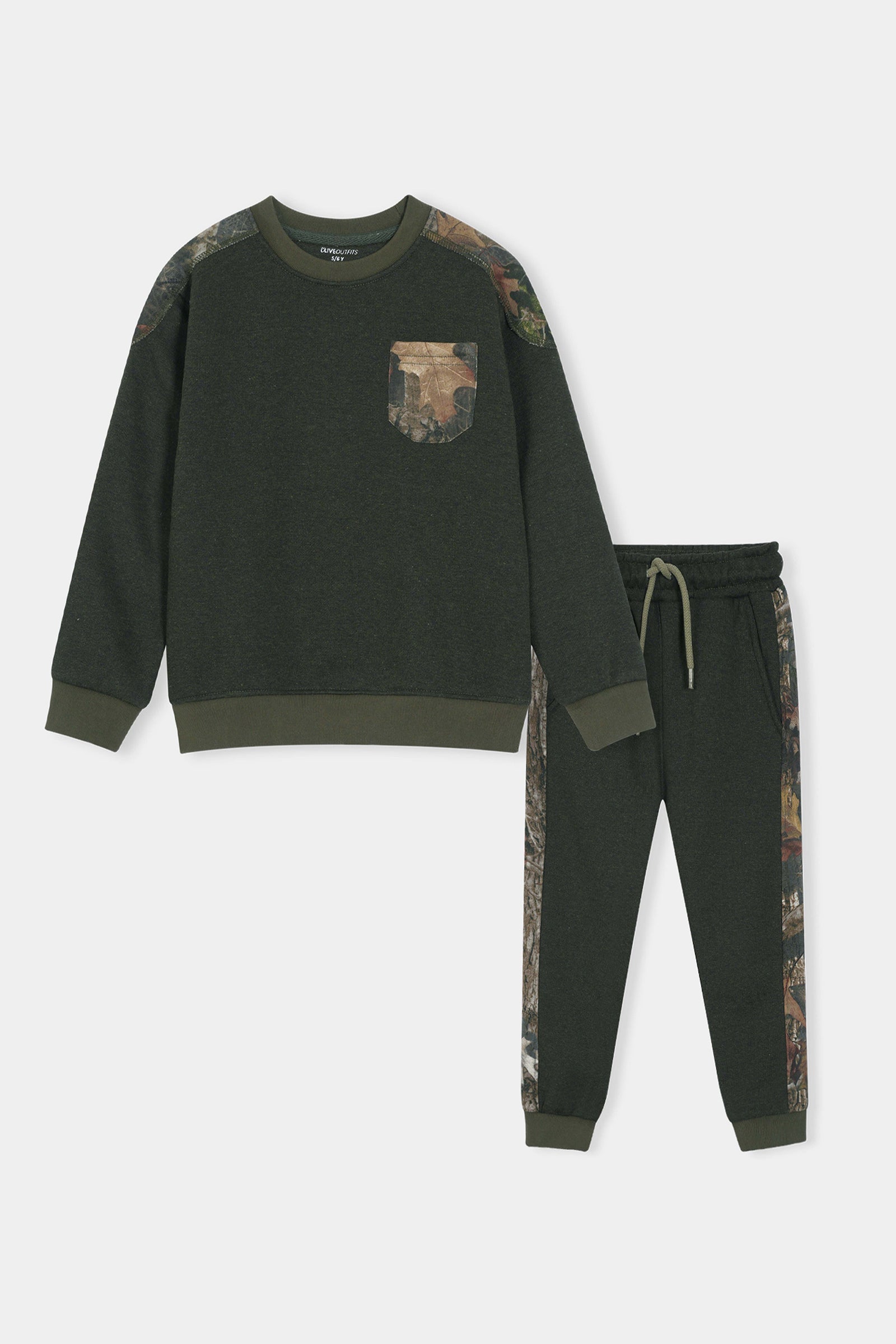 Boys Camo Patch Sweatshirt & Jogger Set – Forest Green