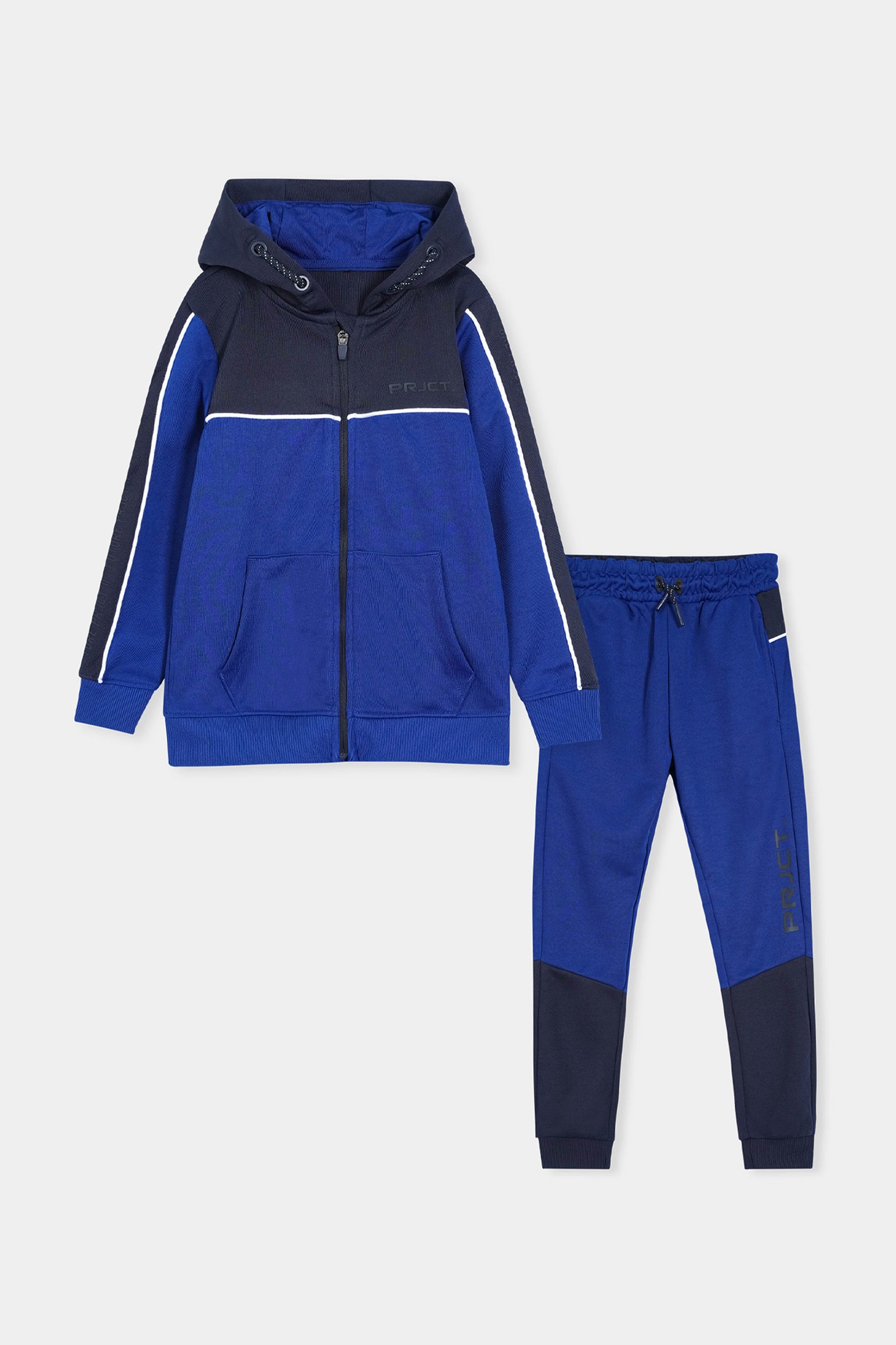 Blue and Navy Hooded Tracksuit Set with Zip-Up Jacket and Joggers