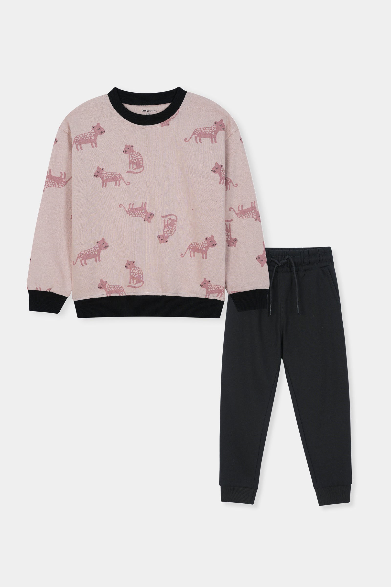 Cozy Jungle Vibes Boys' Set – Pink Tiger Print & Black Joggers