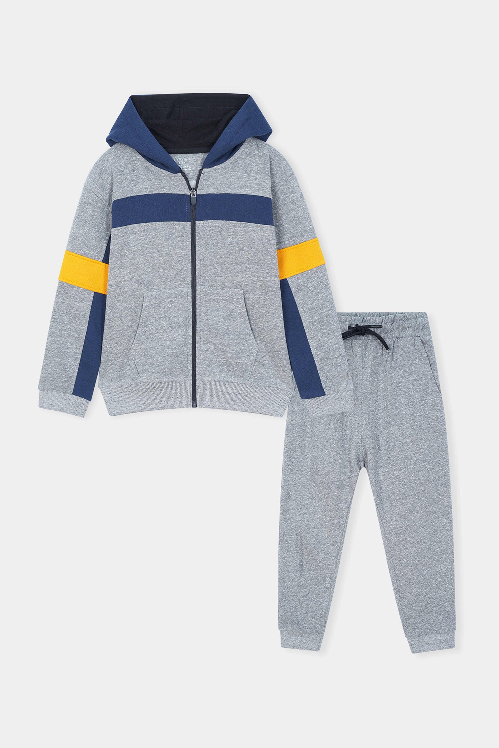Heather Blue Zip-Up Tracksuit – Bold Stripes for Active Days