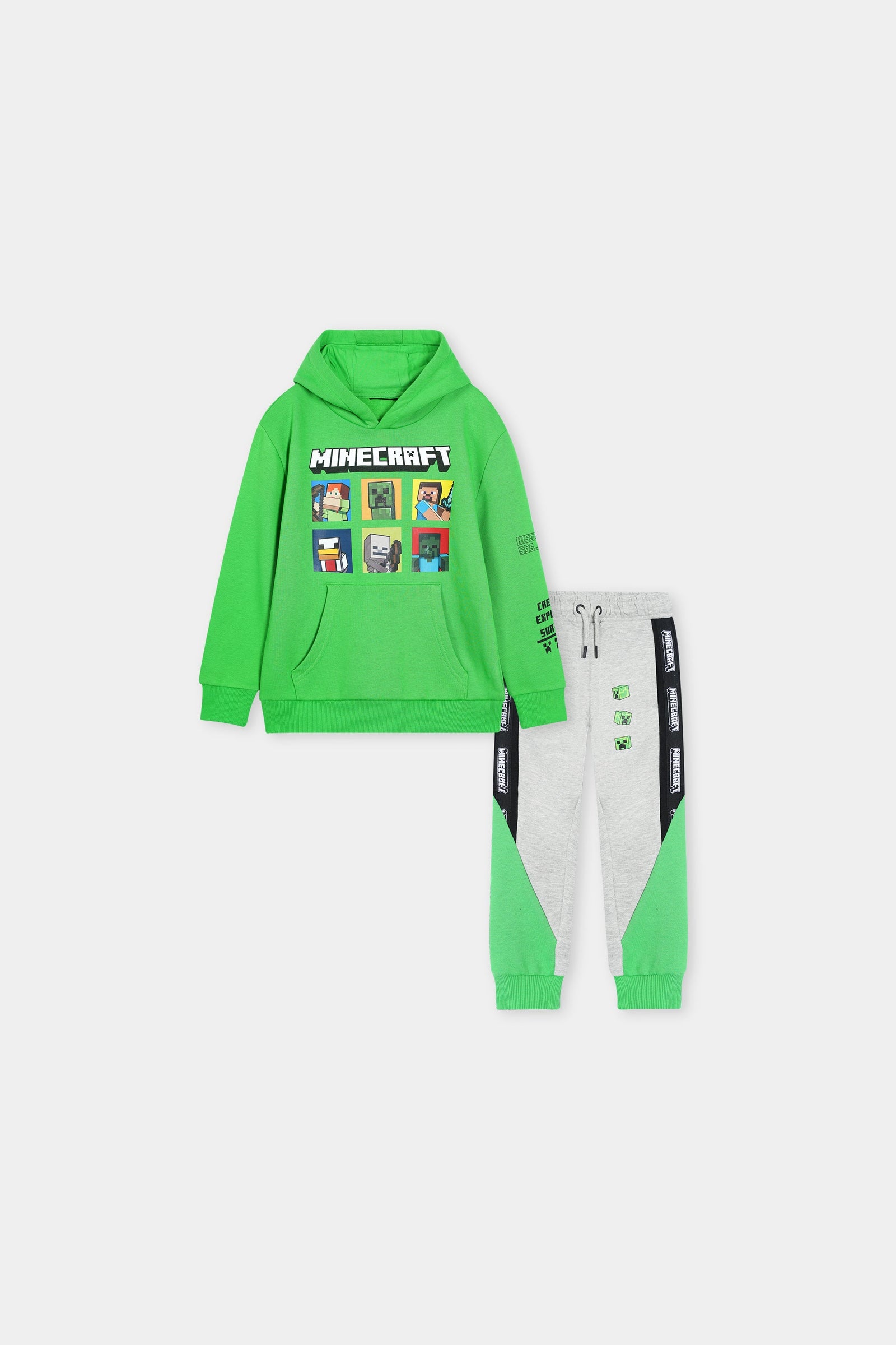 Minecraft Hoodie and Jogger Set – Vibrant Green and Gray Comfort Wear