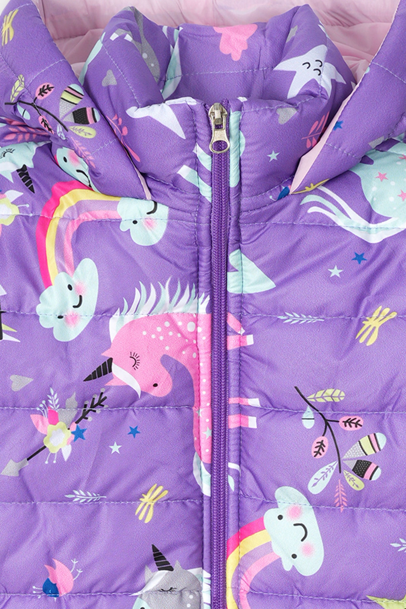 Girls Unicorn Print Puffer Jacket