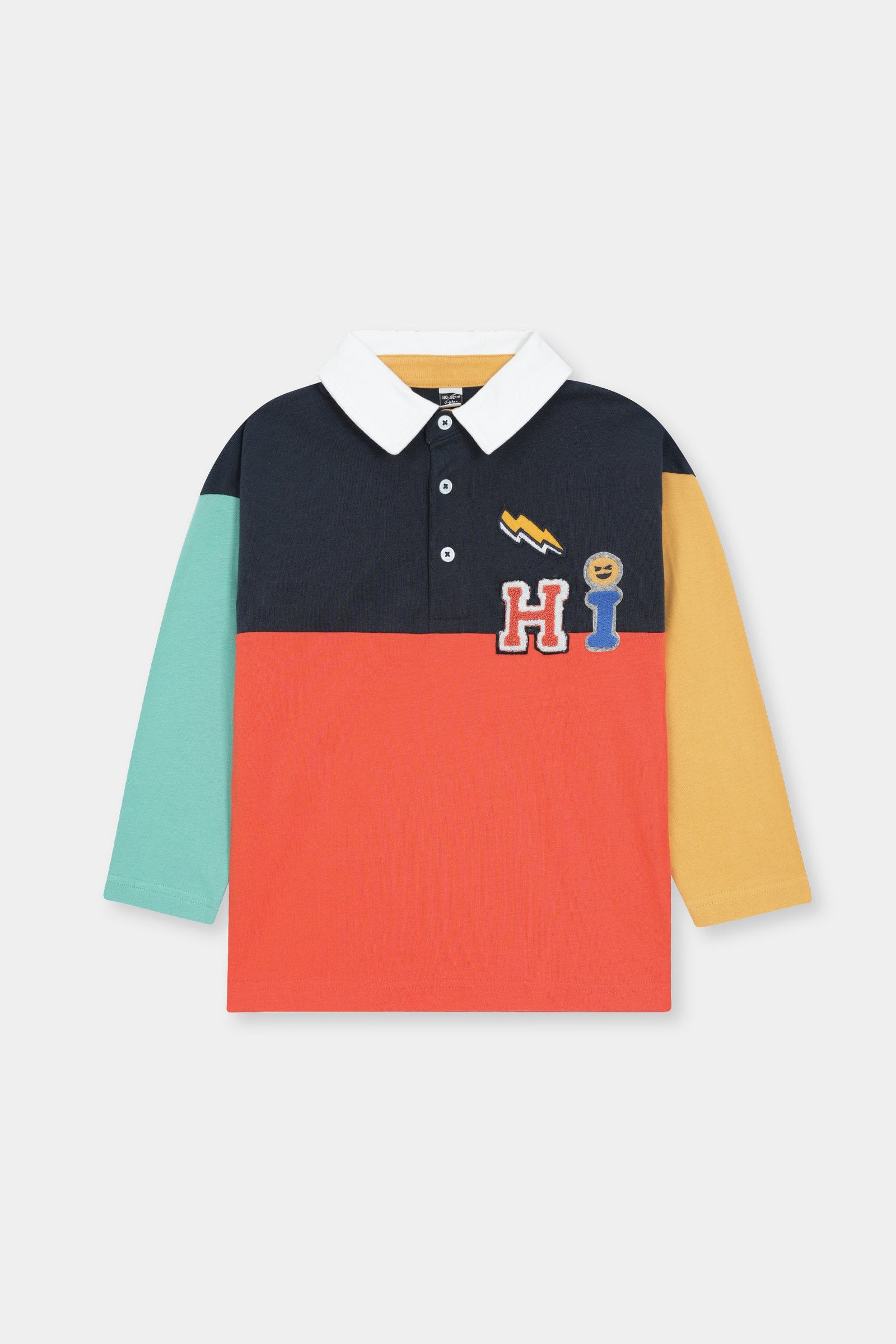 Colorblock ‘Hi’ Polo Tee with Fun Patches