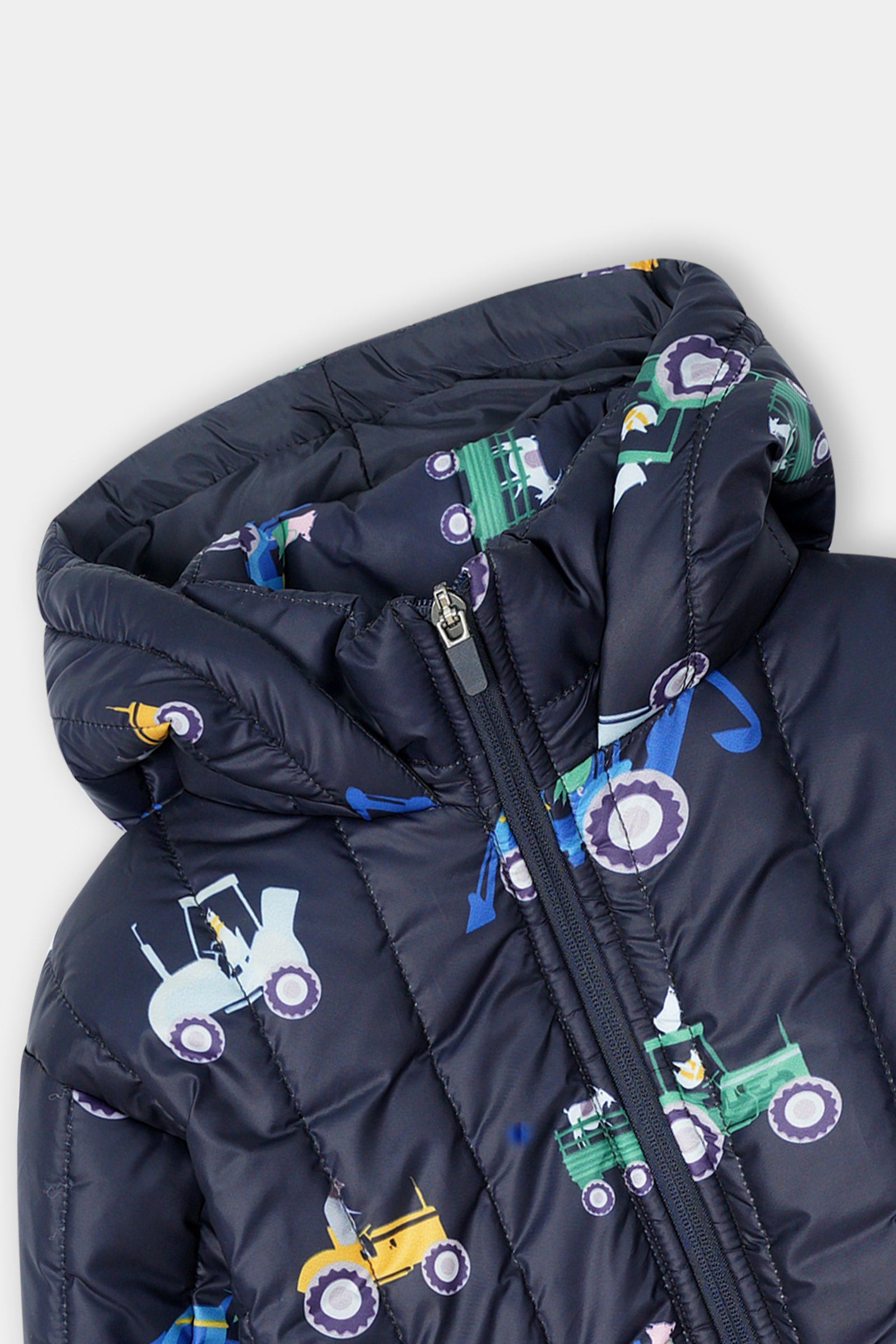 Children’s Quilted Puffer Jacket with Tractor Print and Hood