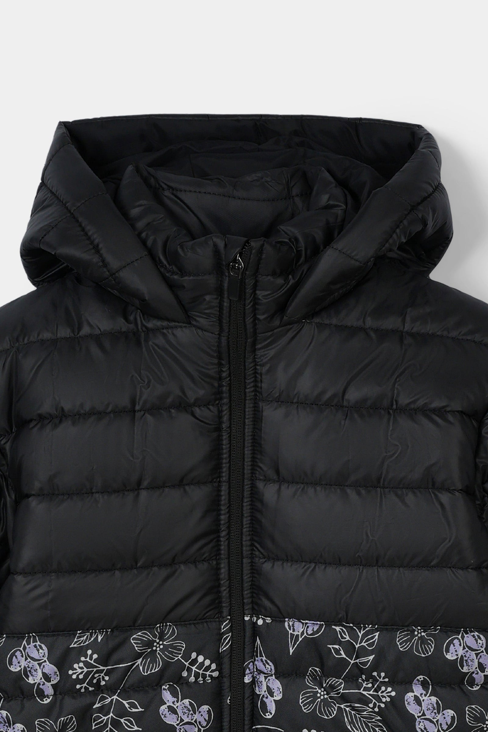 Girls Black Printed Hoodie Jacket