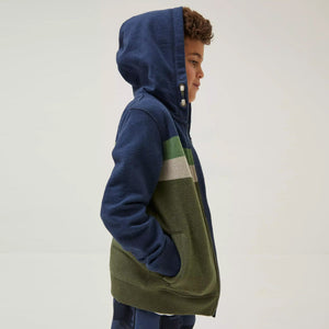 Exclusive Quality Color Block Brushed Fleece Zipper Hoodie For Kids (121478)