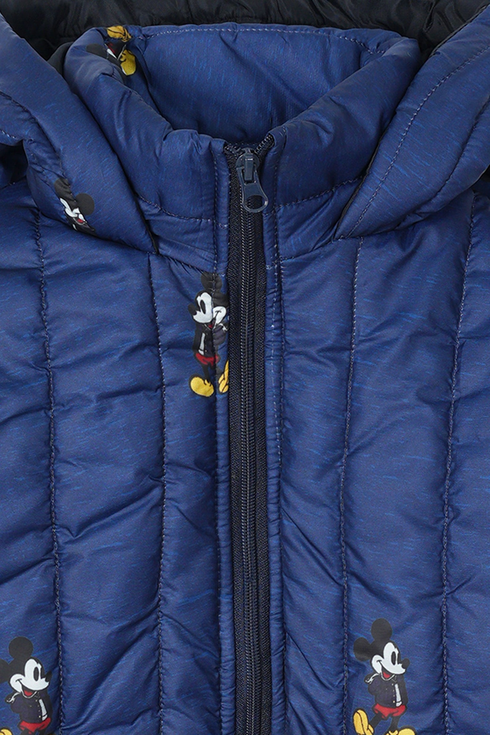 Kids' Navy Blue Quilted Hooded Jacket with Character Print