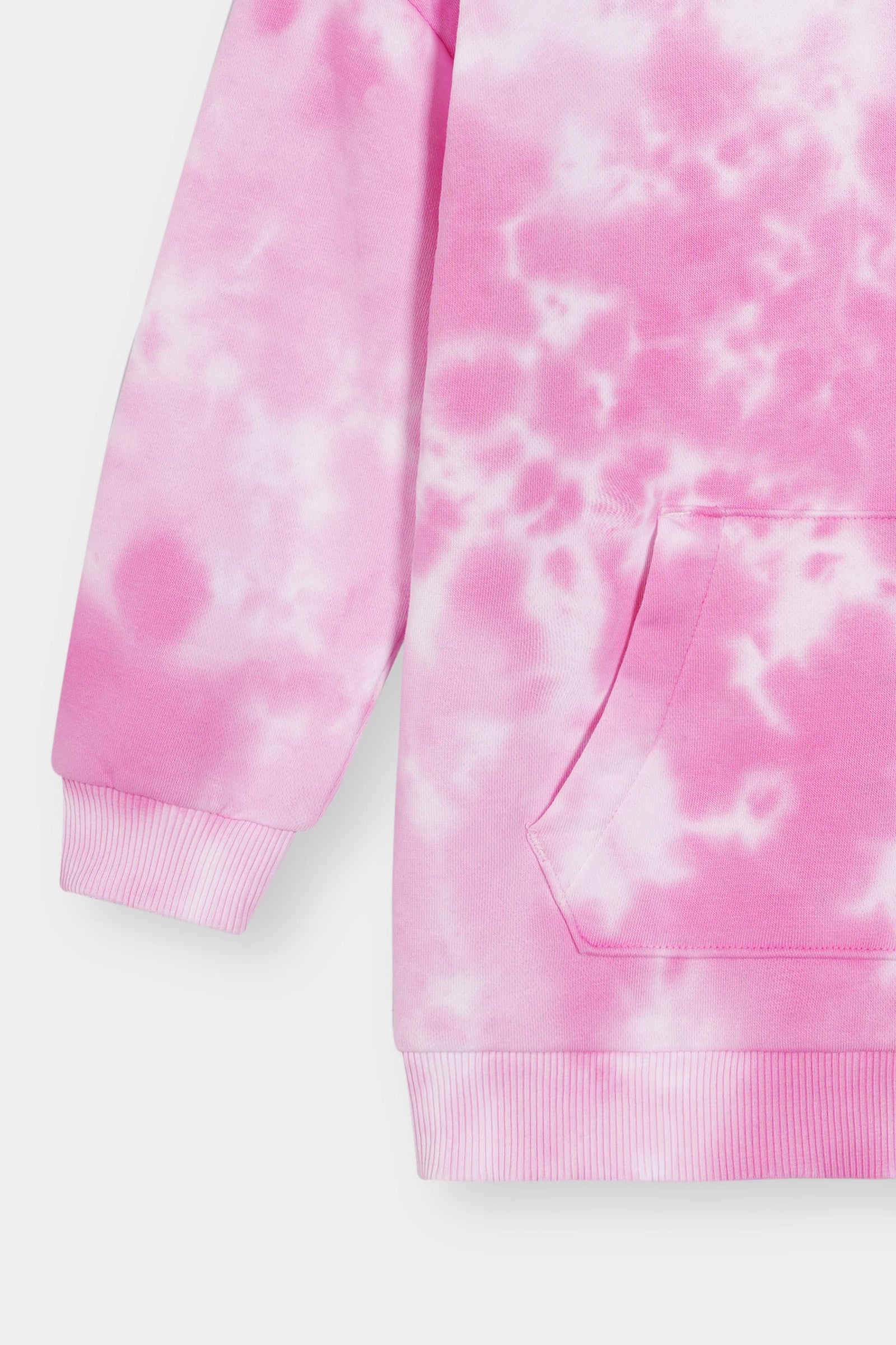 Pink Tie-Dye Hoodie – Pullover Style with Front Kangaroo Pocket For Girls DROP SHOULDER