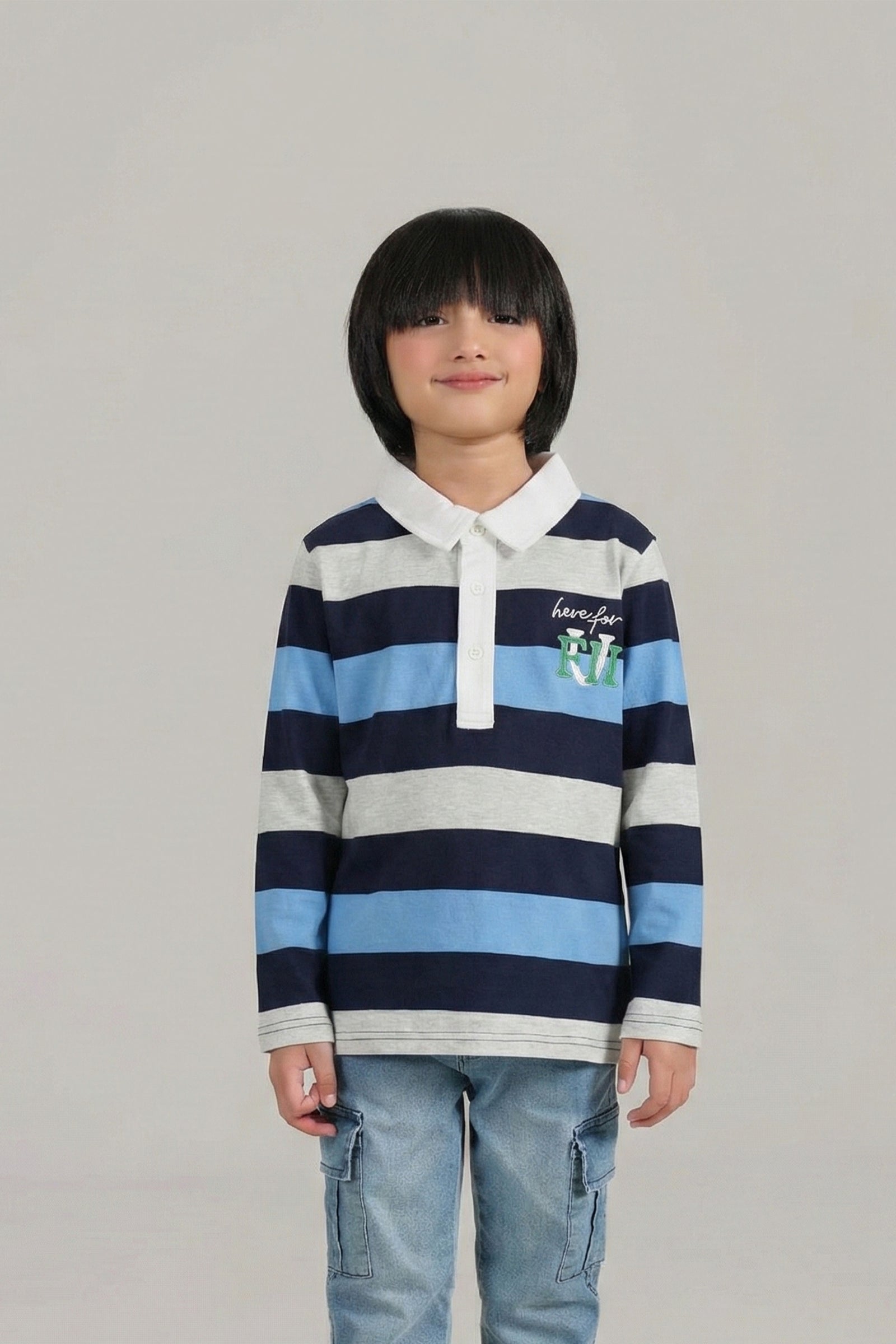 Here for Fun Striped Polo Tee