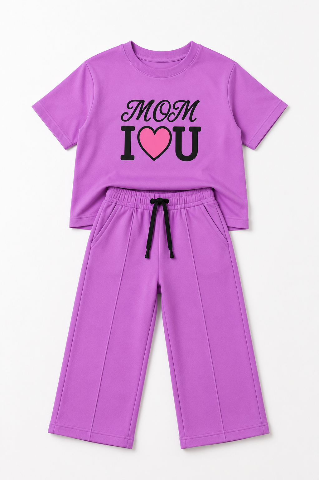 Girls’ MOM I ♥ U Lavender Co-Ord Set