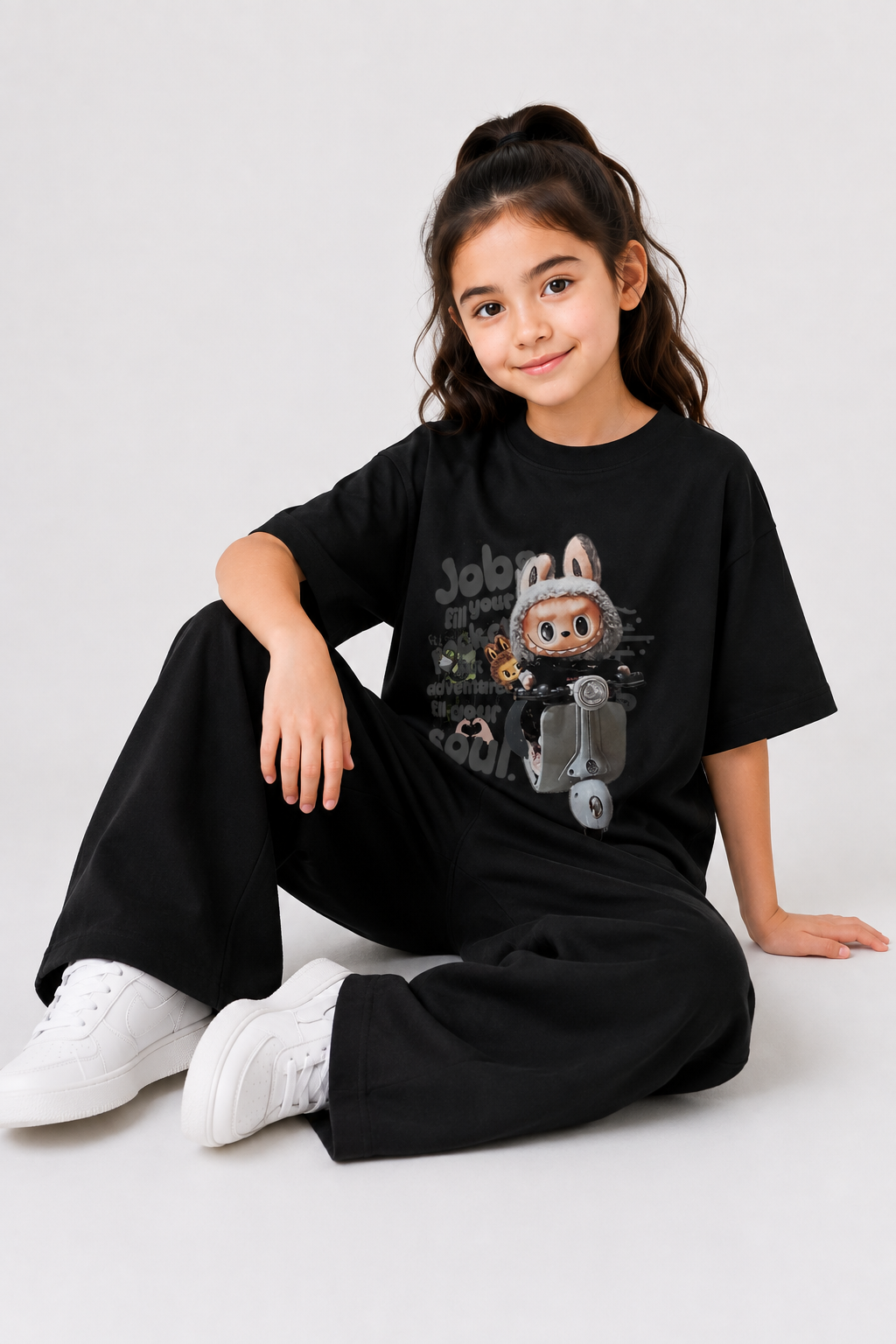 Black Bunny Graphic Drop-Shoulder Co-Ord Set