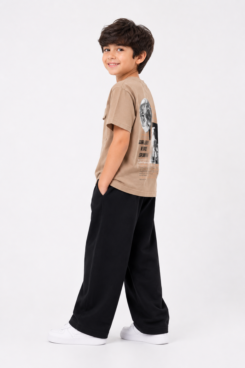Space Explorer Graphic T-Shirt & Black Wide-Leg Trouser Set