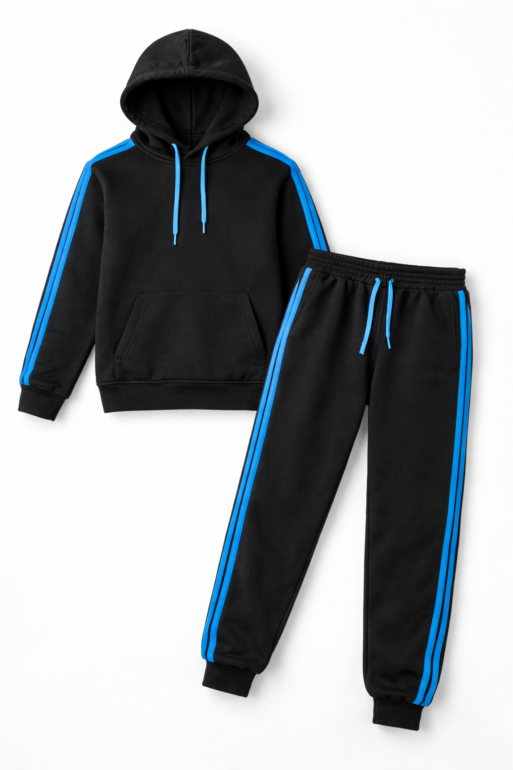 Kids Black & Blue Fleece Tracksuit Set – Hoodie & Joggers