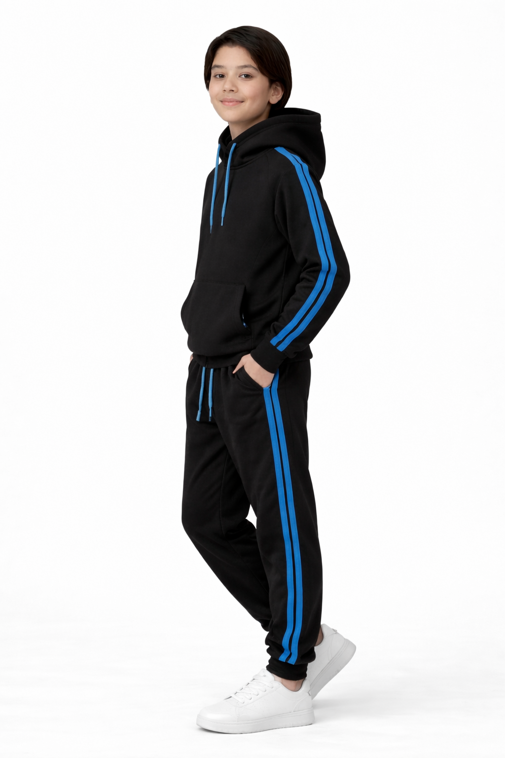 Kids Black & Blue Fleece Tracksuit Set – Hoodie & Joggers