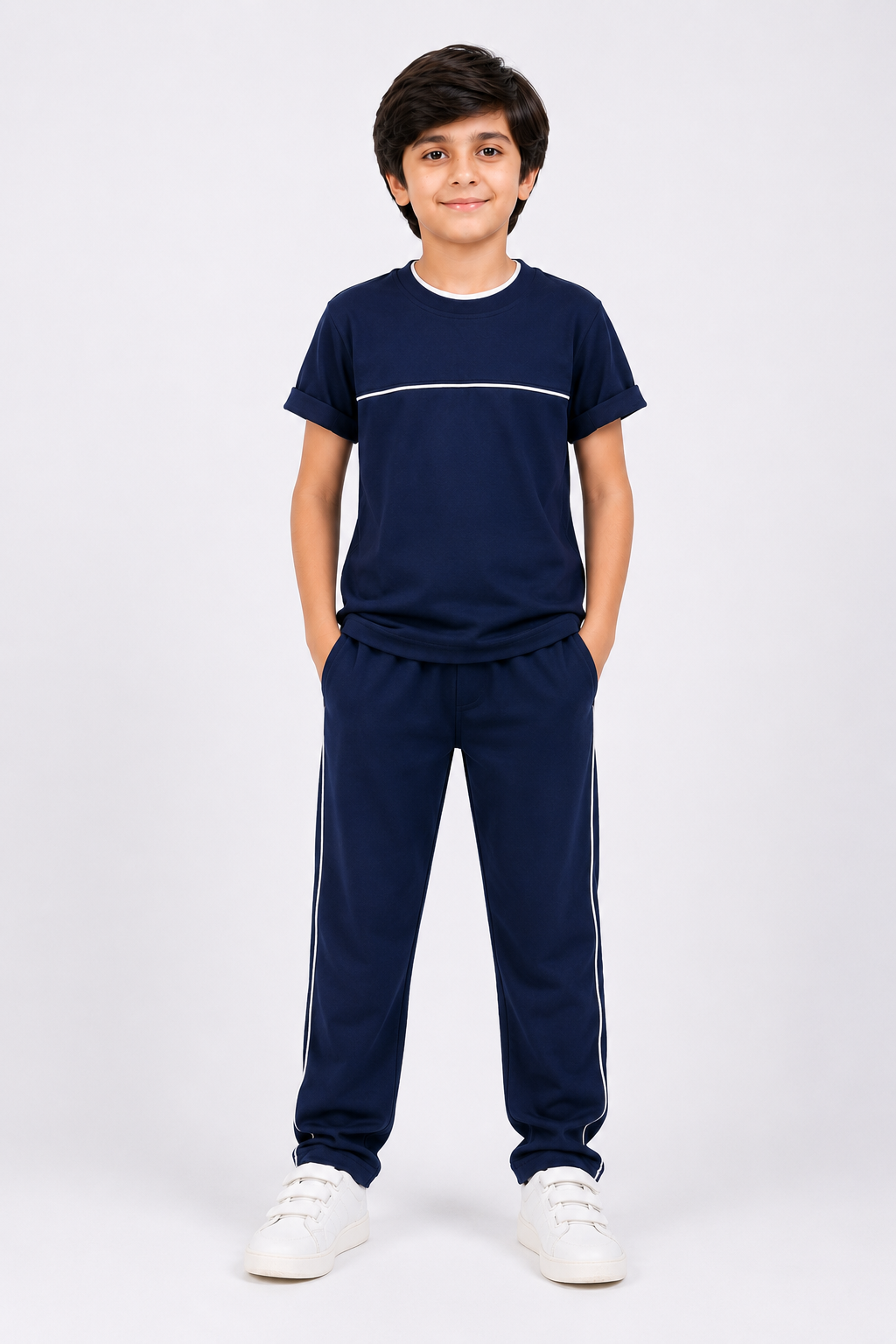 Boys' Navy Blue Cotton T-Shirt & Trouser Co-ord Set | Premium Kids Casual Wear