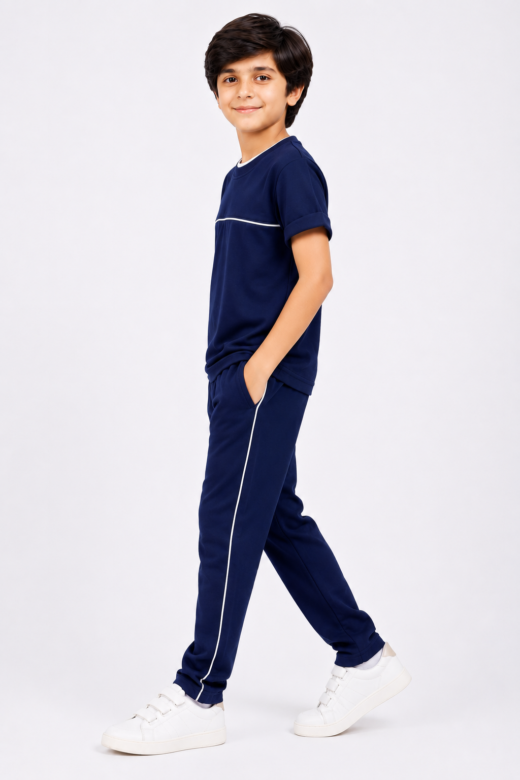 Boys' Navy Blue Cotton T-Shirt & Trouser Co-ord Set | Premium Kids Casual Wear