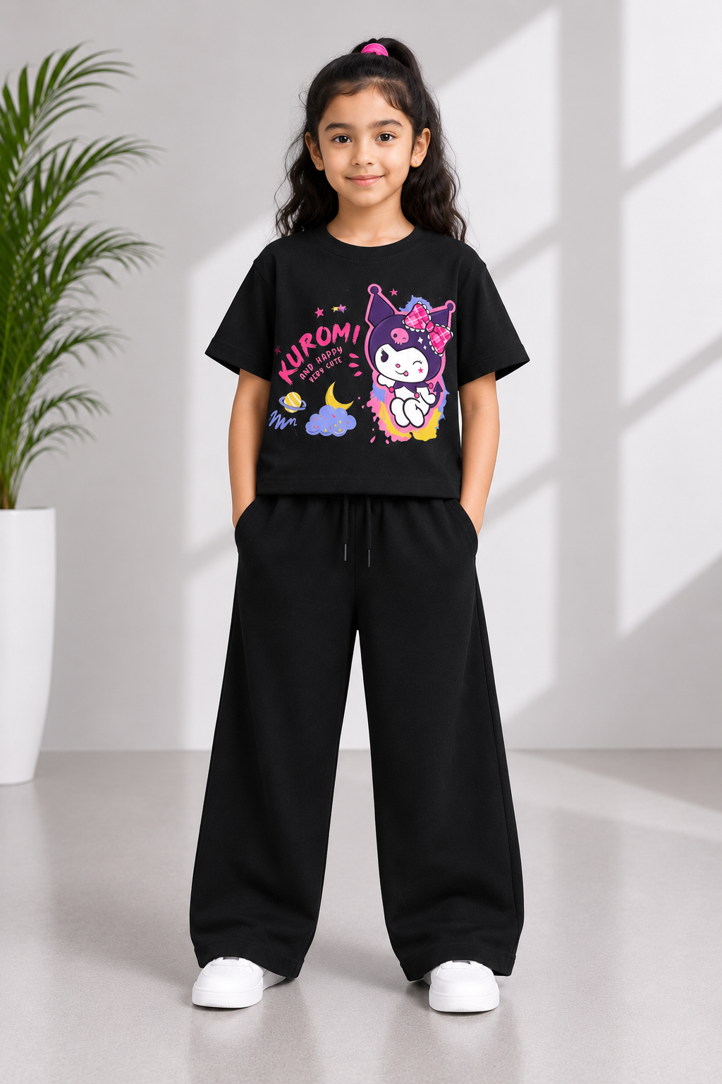 Kids Black Kuromi Graphic Co-Ord Set