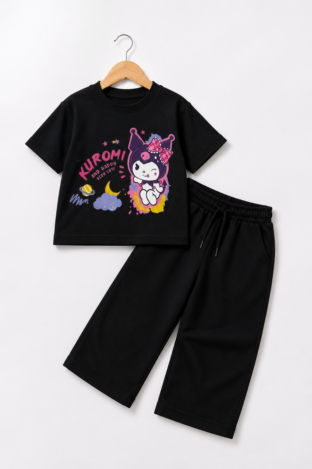 Kids Black Kuromi Graphic Co-Ord Set