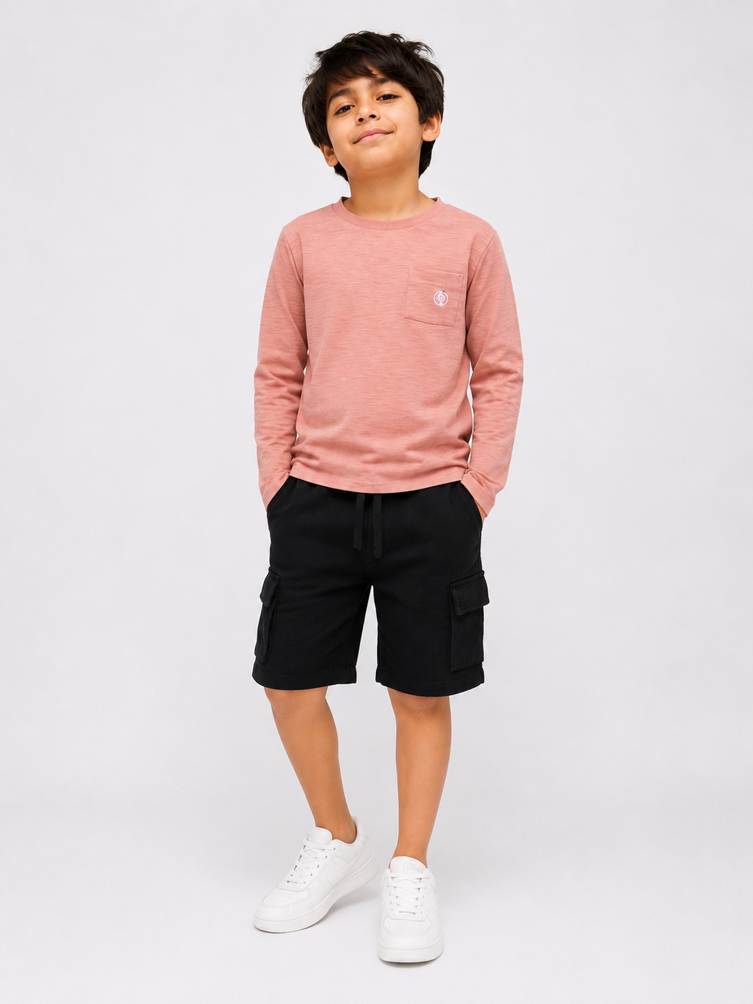 Boys Premium Cotton Long Sleeve Pocket T-Shirt – Dusty Pink