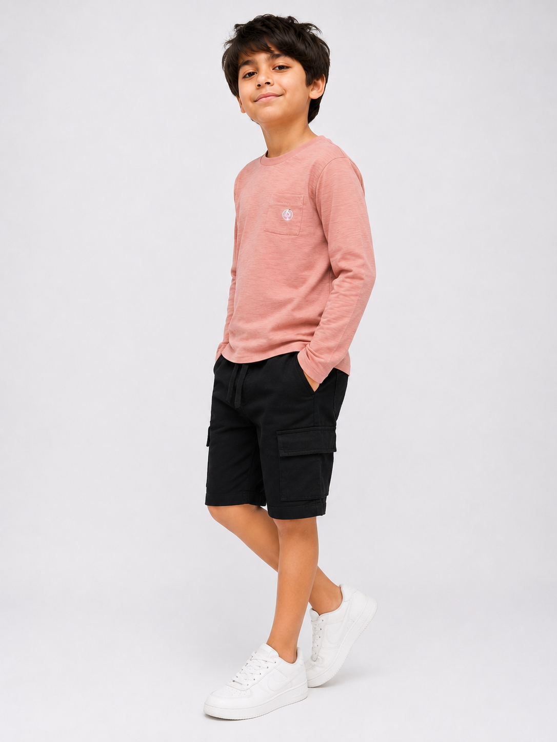 Boys Premium Cotton Long Sleeve Pocket T-Shirt – Dusty Pink
