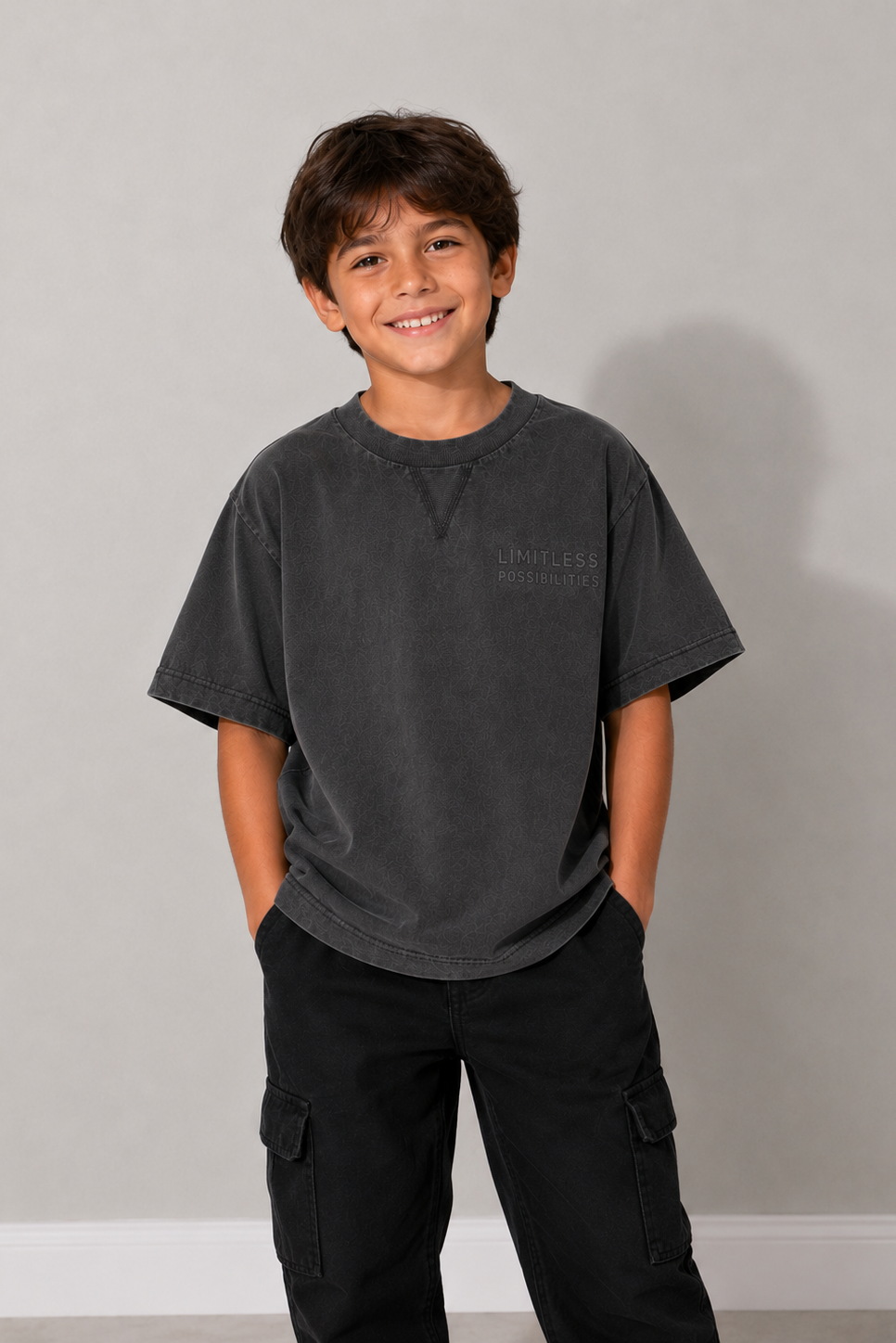 Limitless Washed Black Oversized Tee for Kids