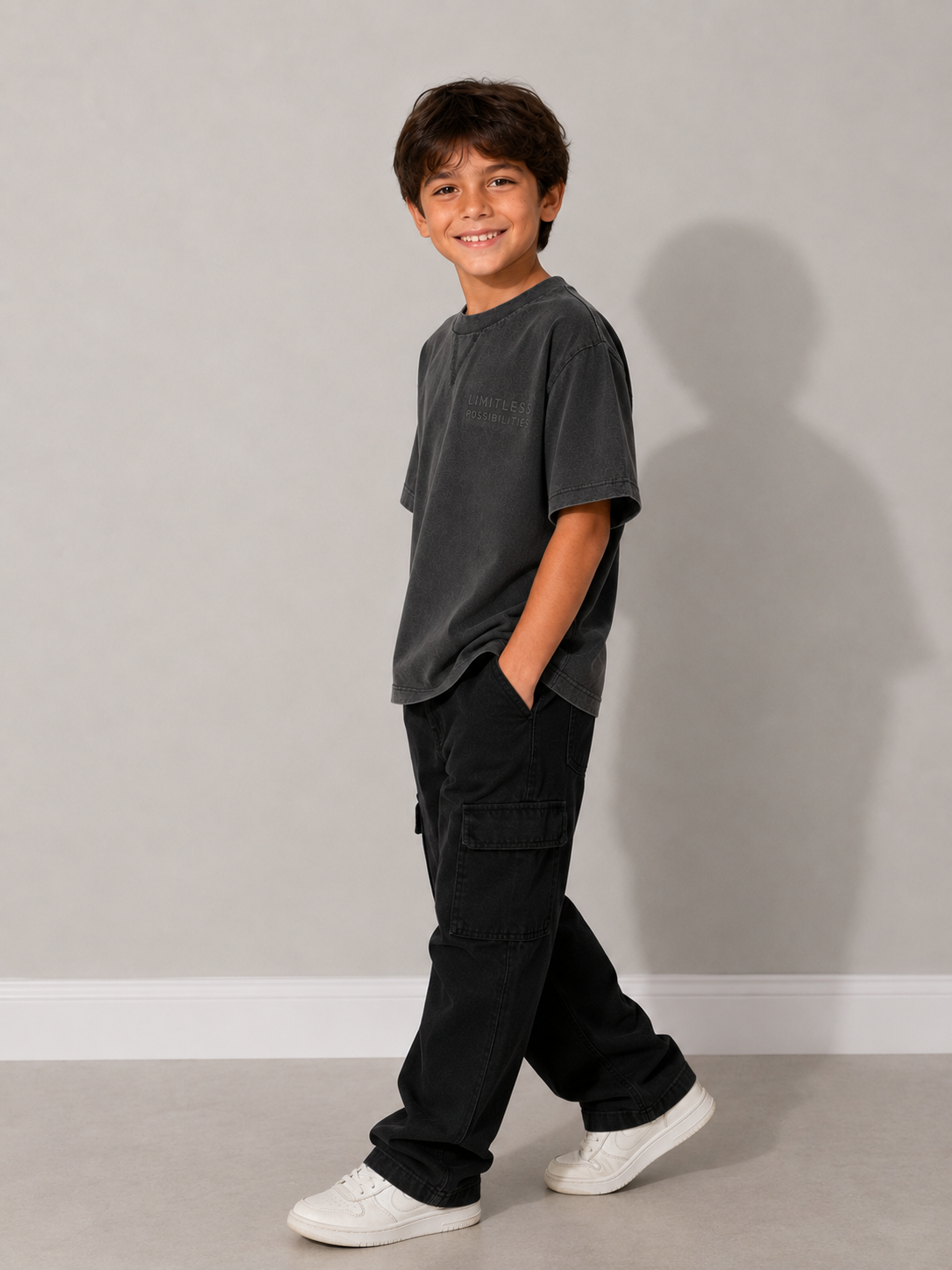 Limitless Washed Black Oversized Tee for Kids