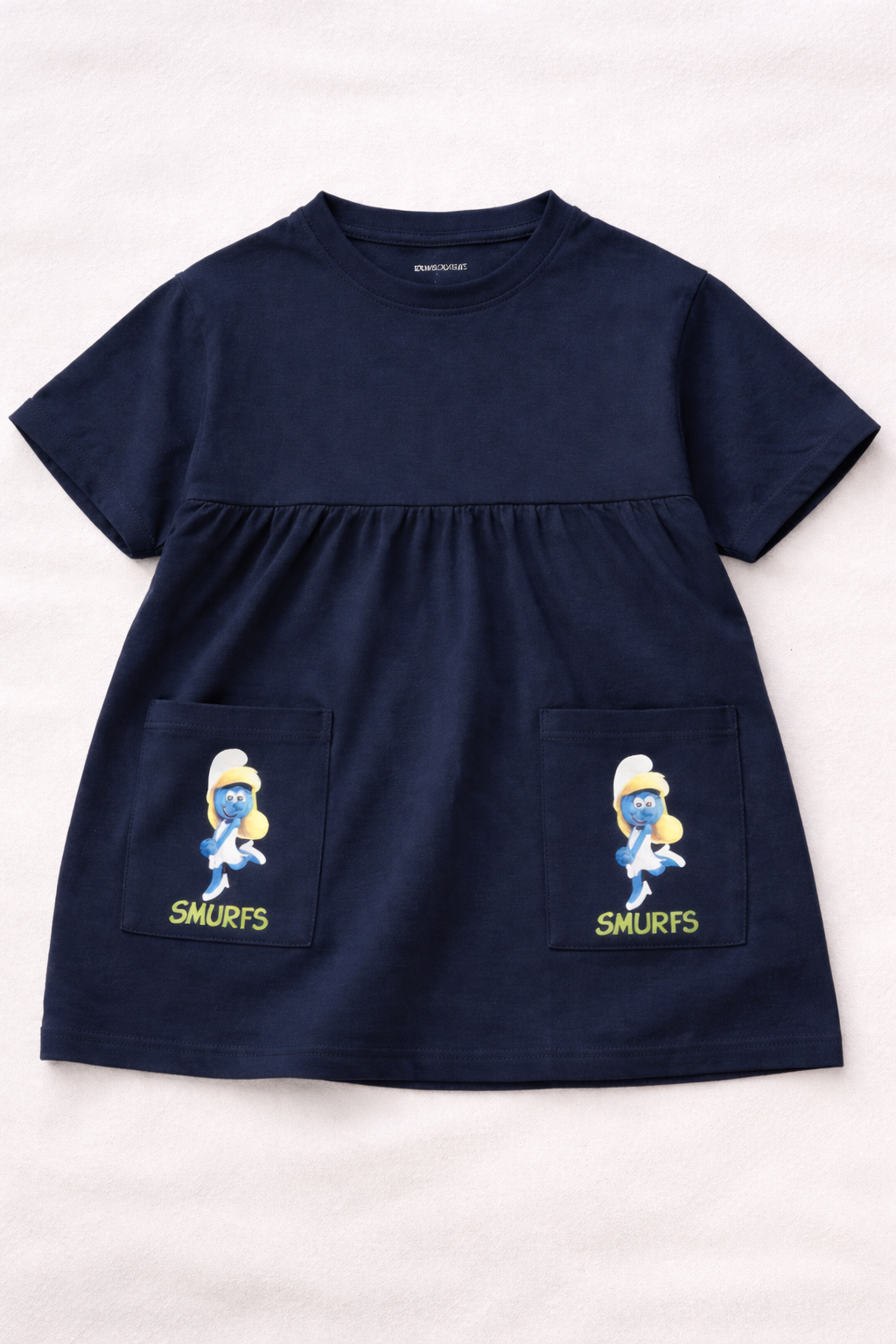 Girls Navy Blue Smurfs Pocket Dress