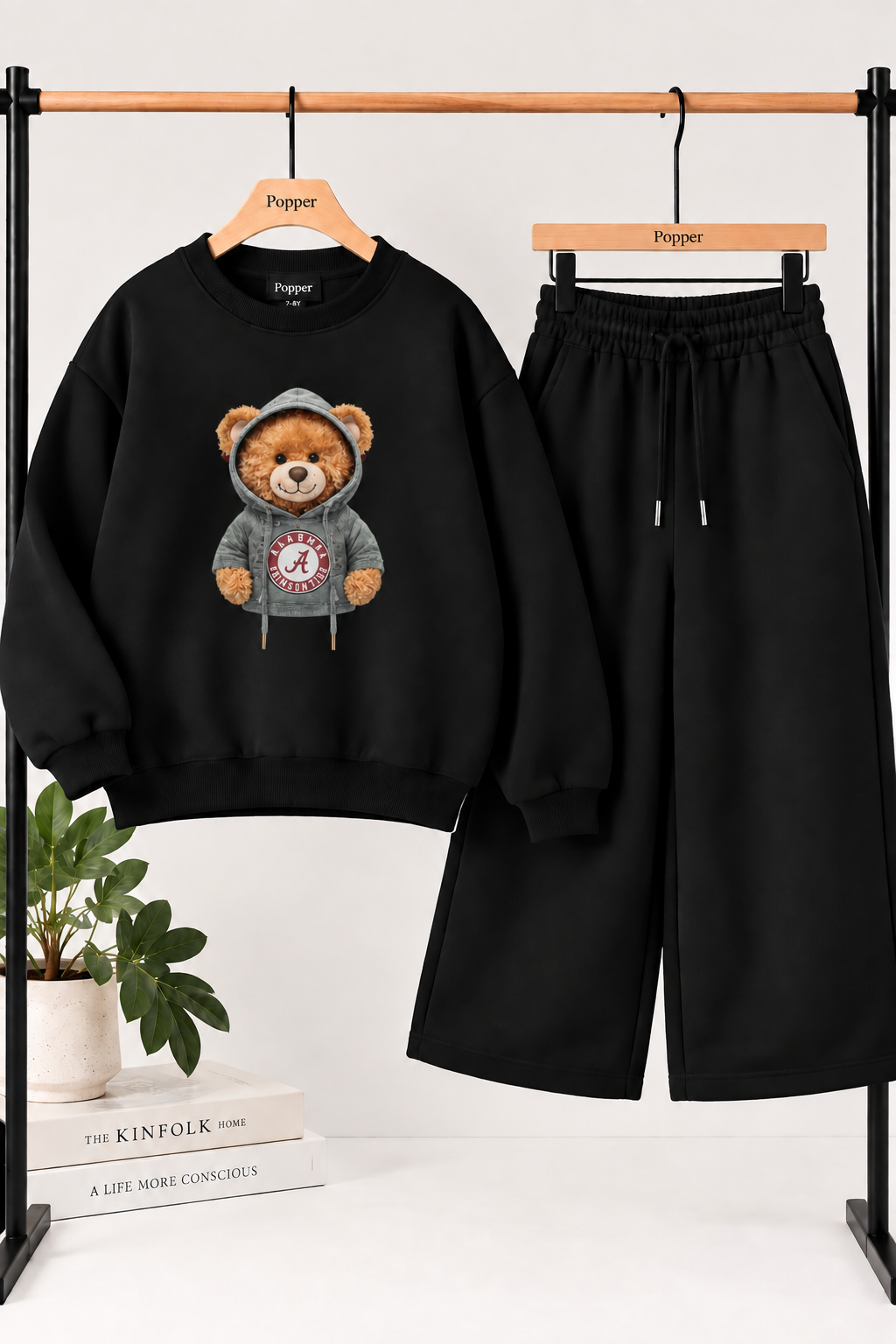 Kids King Bear Black Fleece Sweatshirt & Trouser Set